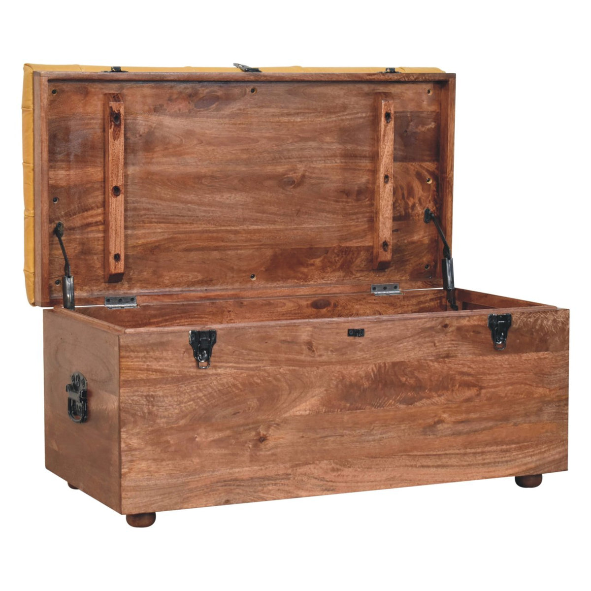 Sporting Estate Buffalo Leather & Mango Wood Storage Bench — Honey