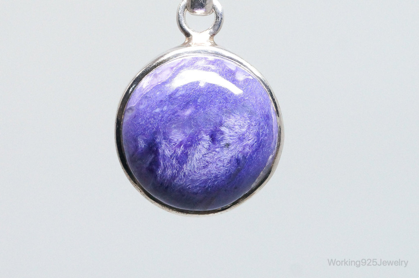 Vintage Large Purple Gemstone Sterling Silver Necklace Pendant
