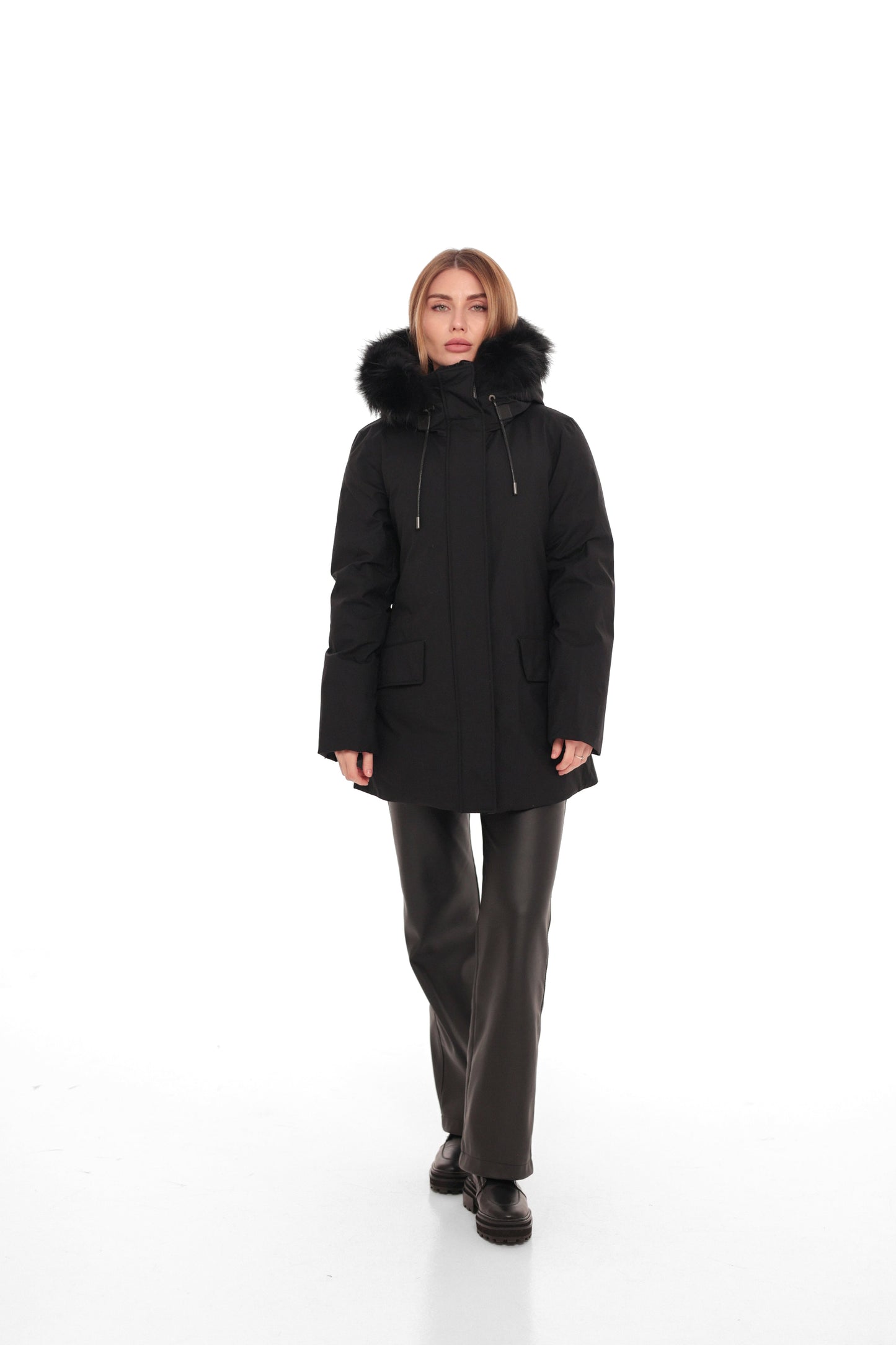 Onyx Genuine Fox Fur Vest-Lined Wool Blend Parka
