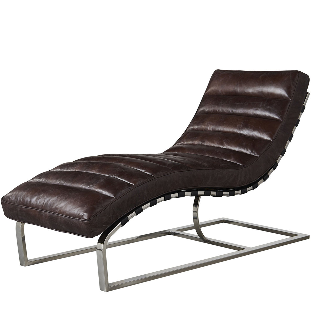 Sporting Estate Channeled Leather Chaise Lounge — Dark Brown
