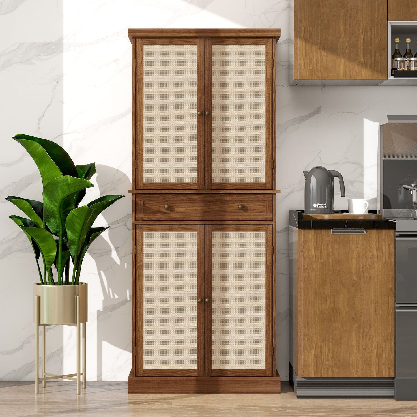 4 Door Storage Cabinet With 1 Drawer, With 4 Adjustable Inner Shelves