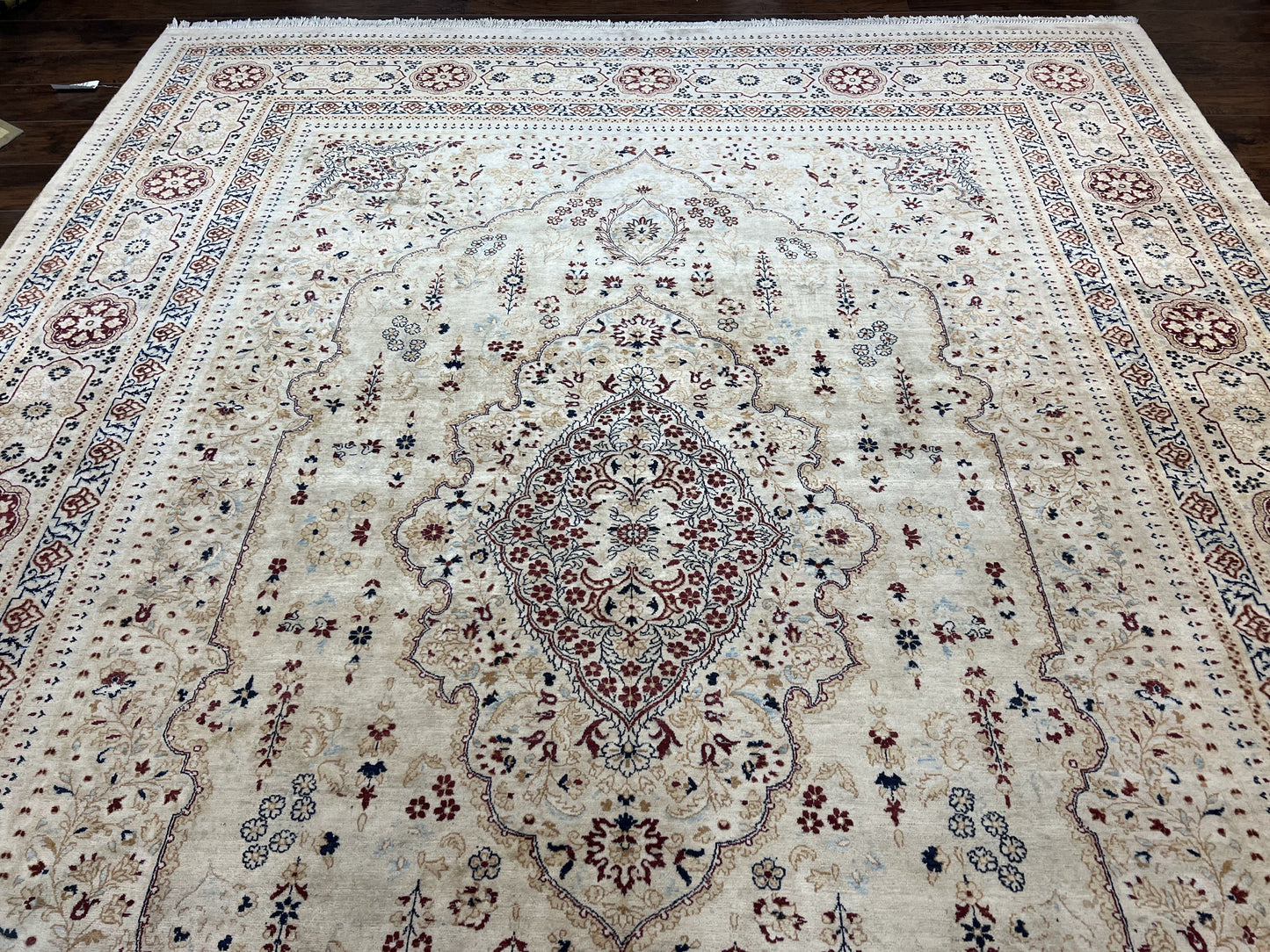 Pak Persian Rug 9x11, Very Fine Hand Knotted Oriental Carpet, Haji Jalili Design, Ivory/Cream, Wool Handmade Room Sized Rug 9 x 11 ft, Nice