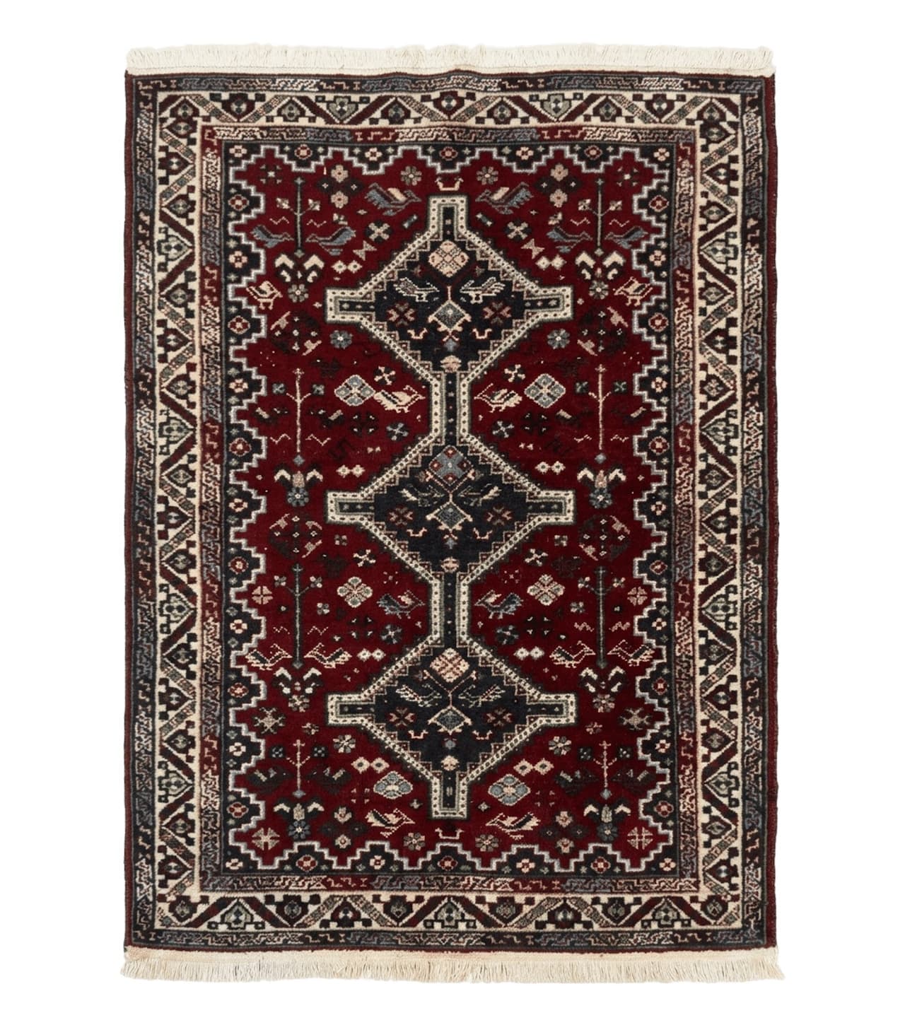 Persian Afshar Rug 4x5 Red Navy Geometric Tribal Wool Carpet