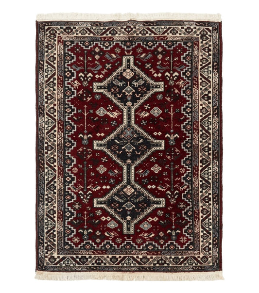 Persian Afshar Rug 4x5 Red Navy Geometric Tribal Wool Carpet