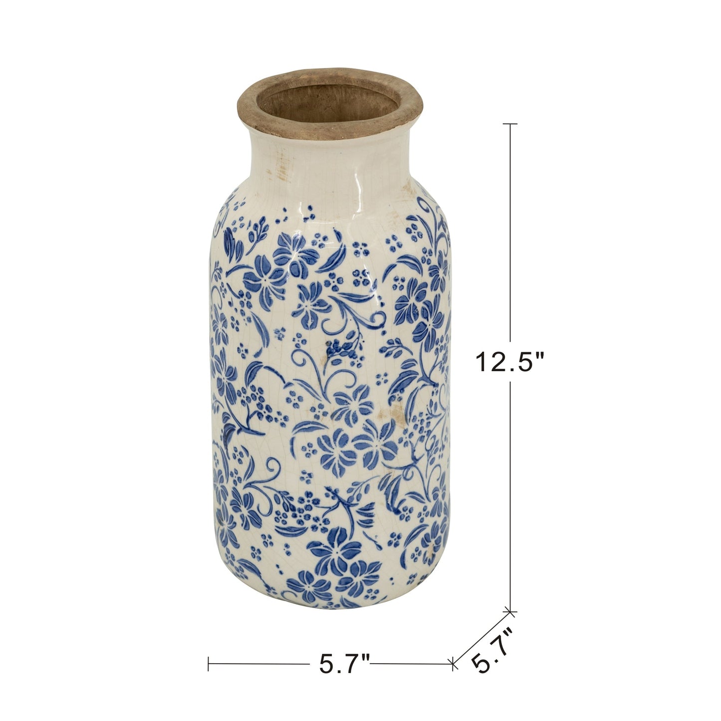 The Ashcombe Blue & Ivory Ceramic Floral Vase