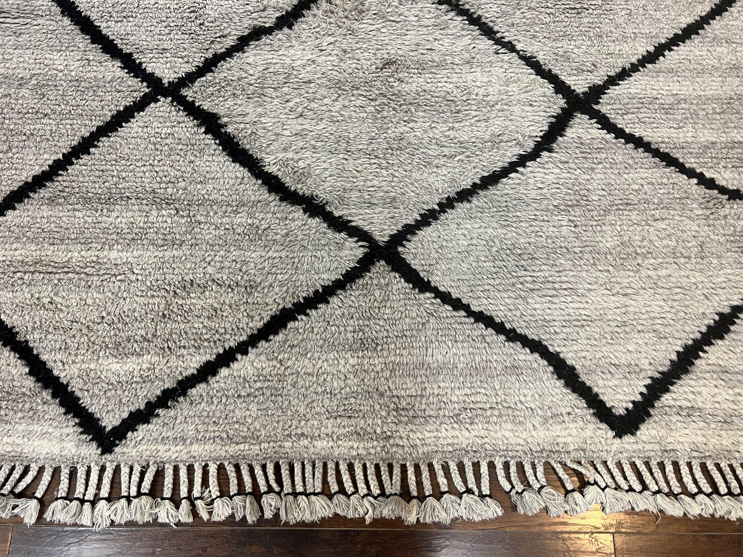 Modern Shag Rug 8x10, Gray and Black, Wool and Cotton, Lulu and Georgia, Handmade Indian Shag Rug