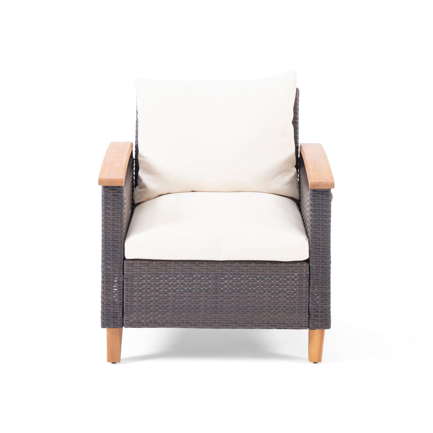 Outdoor Set: Transitional Teak Wood and Pe Rattan with Water Resistant Cushions