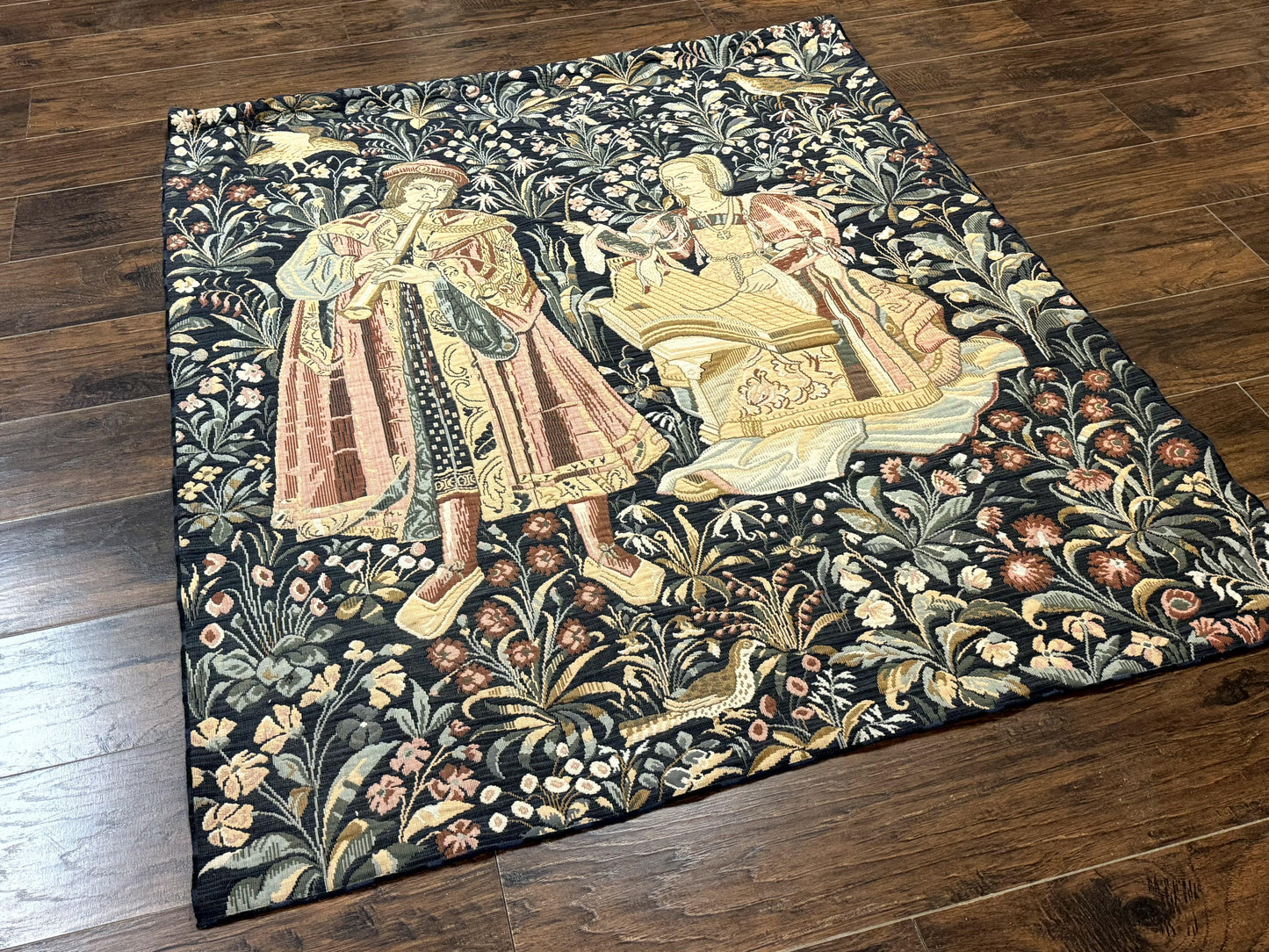 Vintage Belgium Tapestry 4x5, The Concet Musicians, Green