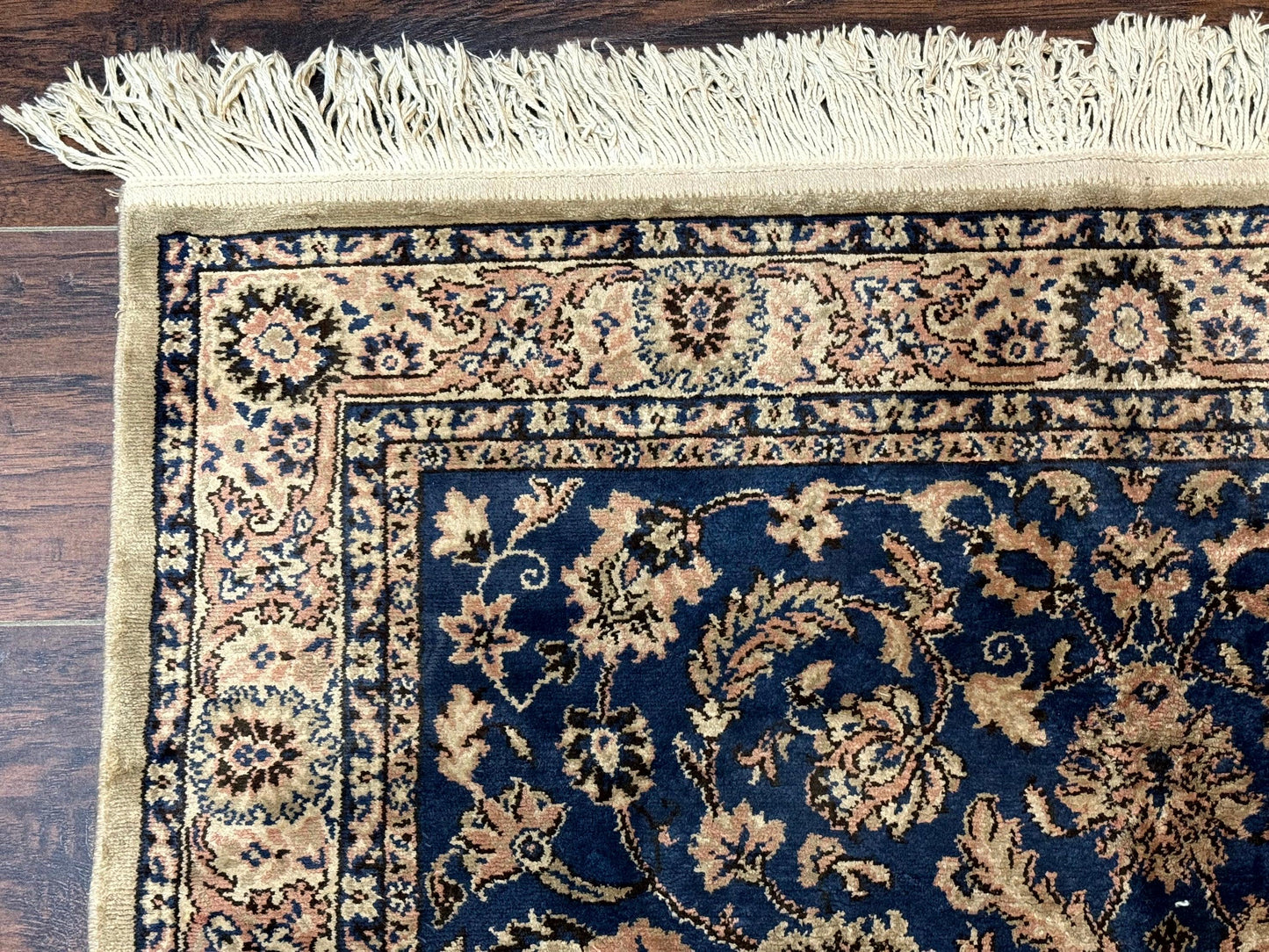 Vintage Art Silk Rug 3x4, Traditional Oriental Persian Design Rug, Belgium Power Loomed Rug, Navy Blue