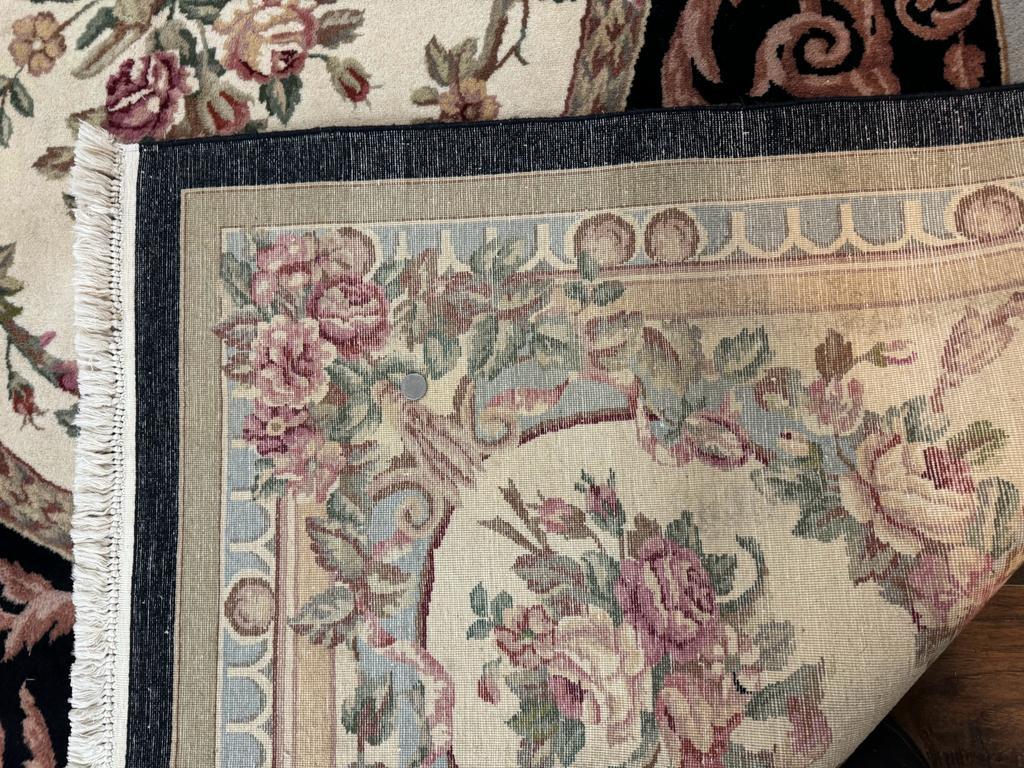 Aubusson Rug 8x10, Floral, Wool Pile, Elegant, European Design, Handmade, Fine