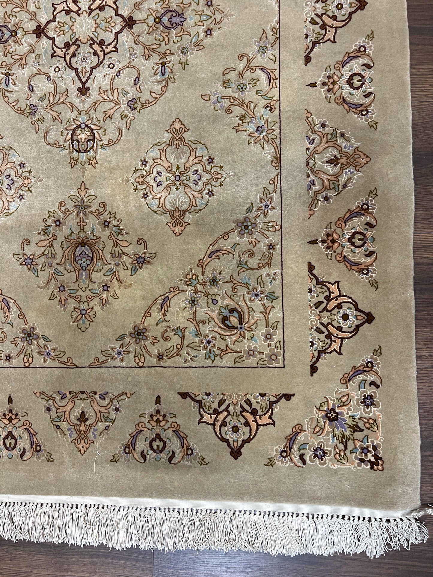 Very Fine Persian Isfahan Rug 3x5 ft with Signature, Kork Wool on Silk Foundation, Gray-Taupe Vintage Hand Knotted Oriental Carpet, 60 Raj 460 KPSI