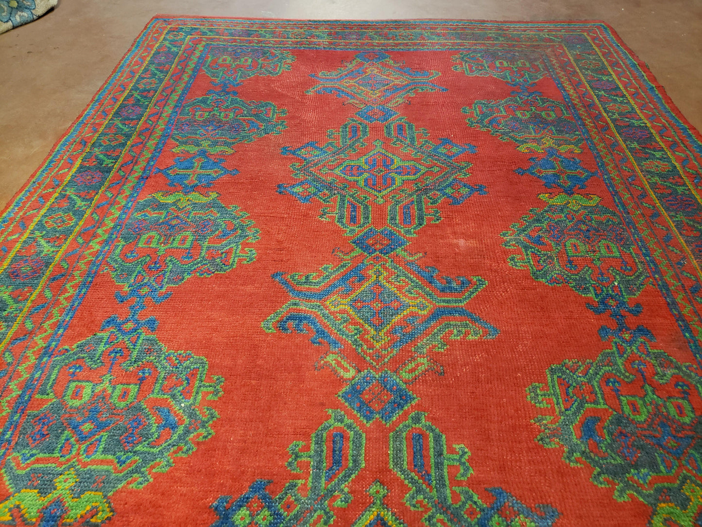 7x11 Turkish Oushak Rug, Vintage Red & Blue Oriental Carpet, Hand Knotted Wool Area Rug 7 x 11, Turkish Sparta Rug, Antique Turkish Rug Nice