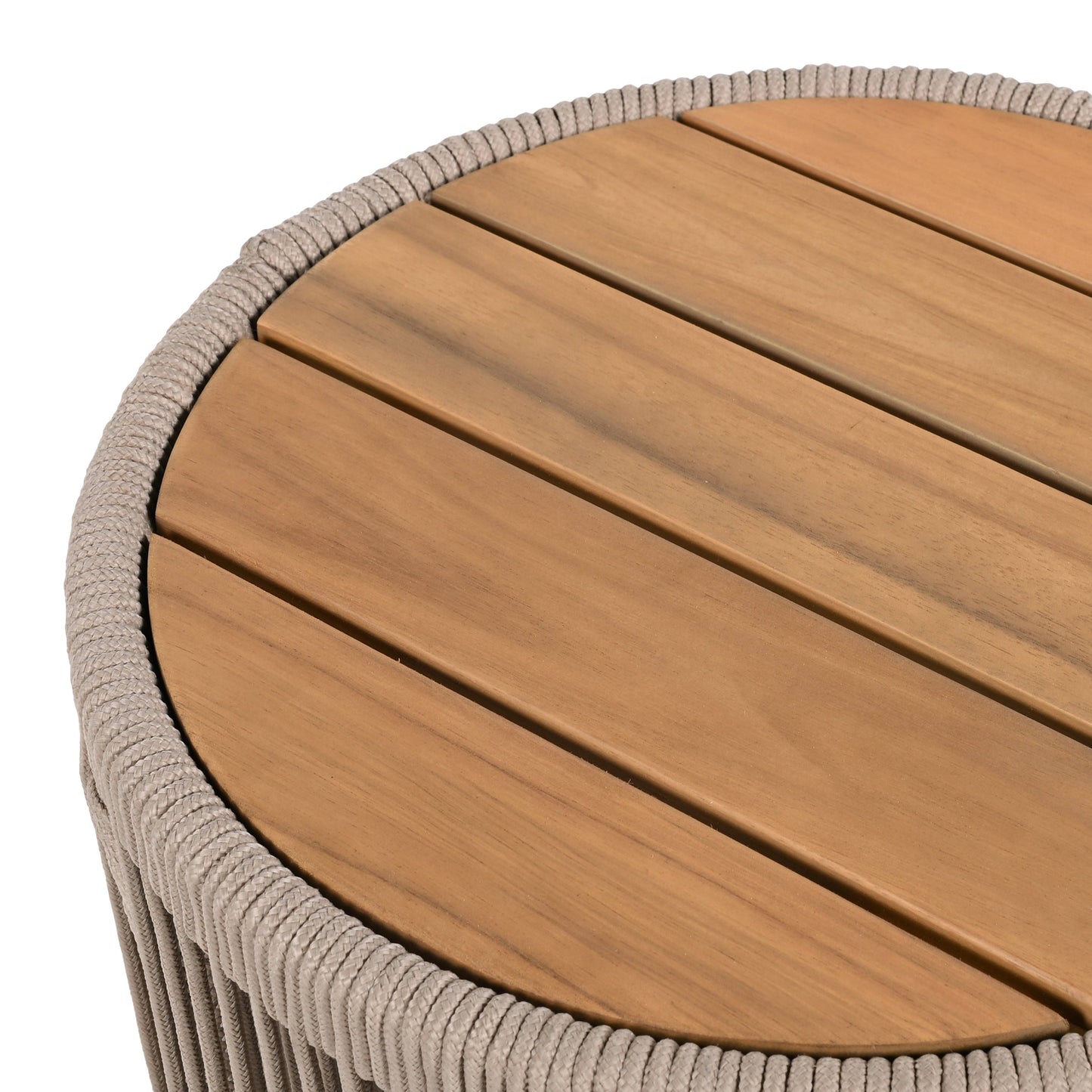 Outdoor Rattan rope & Acacia Wood Side Table - Patio Balcony Furniture for