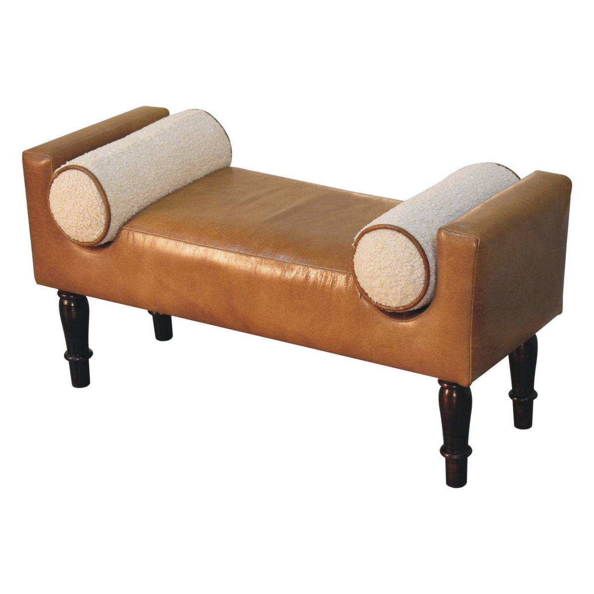 Chester Buffalo Leather Bench with Bouclé Bolsters