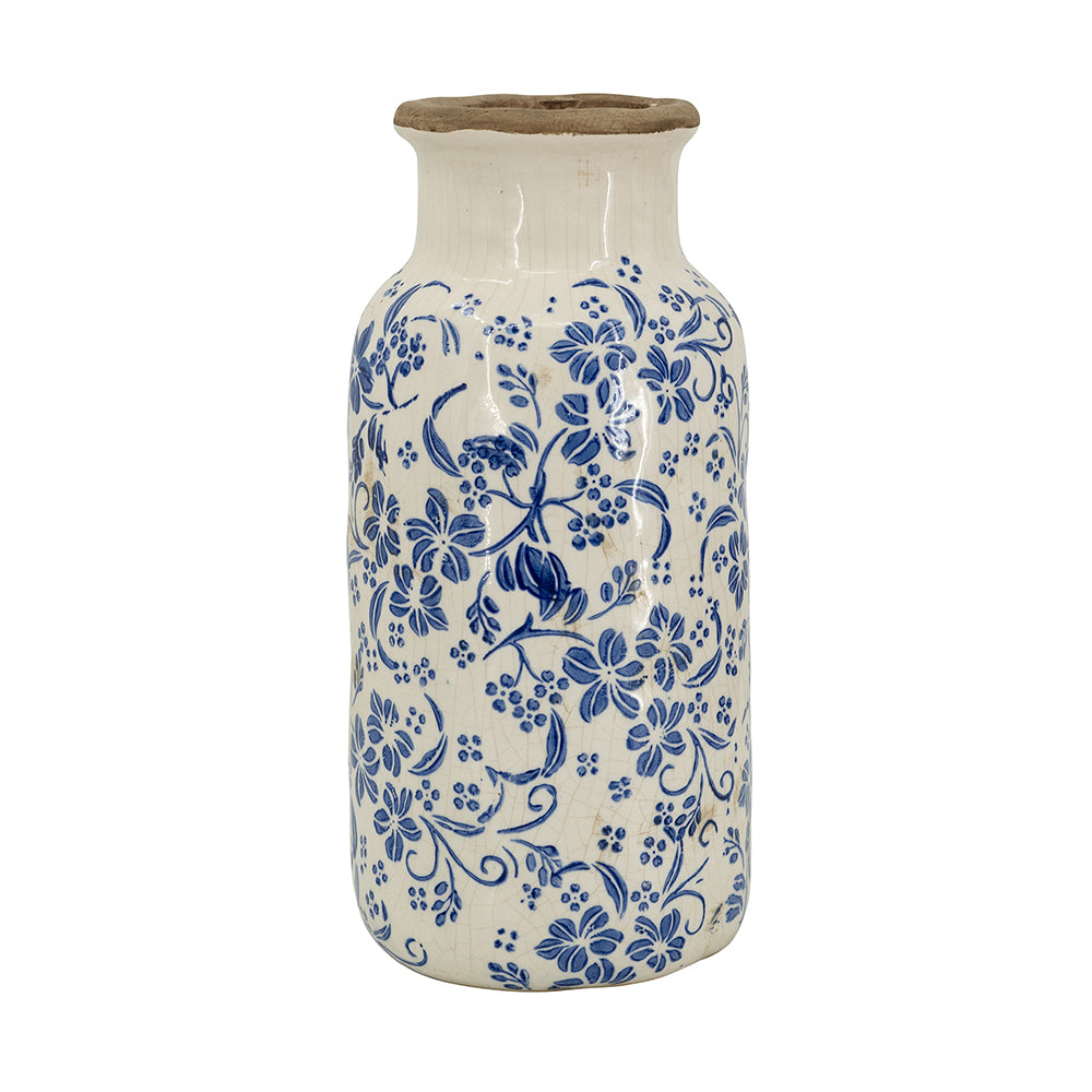 The Ashcombe Blue & Ivory Ceramic Floral Vase