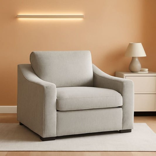 47 Inch Linen Fabric Armchair Pair Oversized Oatmeal
