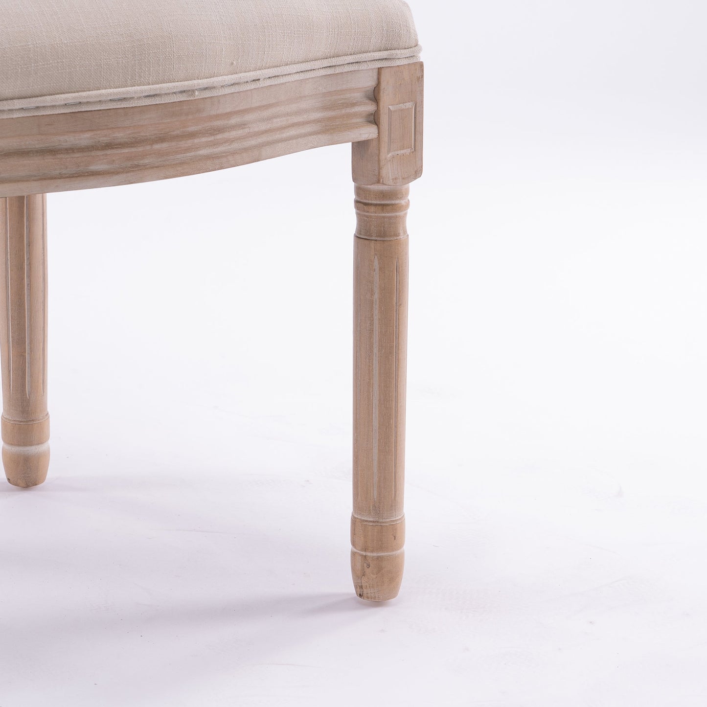 French Style Solid Wood Linen Fabric Rattan Back Dining Chair, Set of 2, Beige