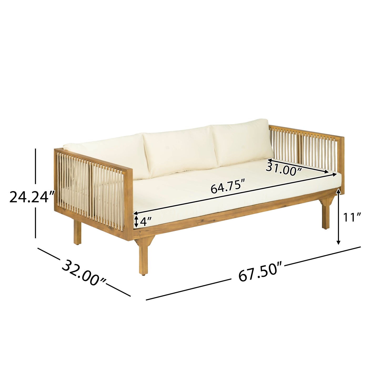 Outdoor Patio Sofa Rope Beige Cushions Teak Finish Acacia Wood
