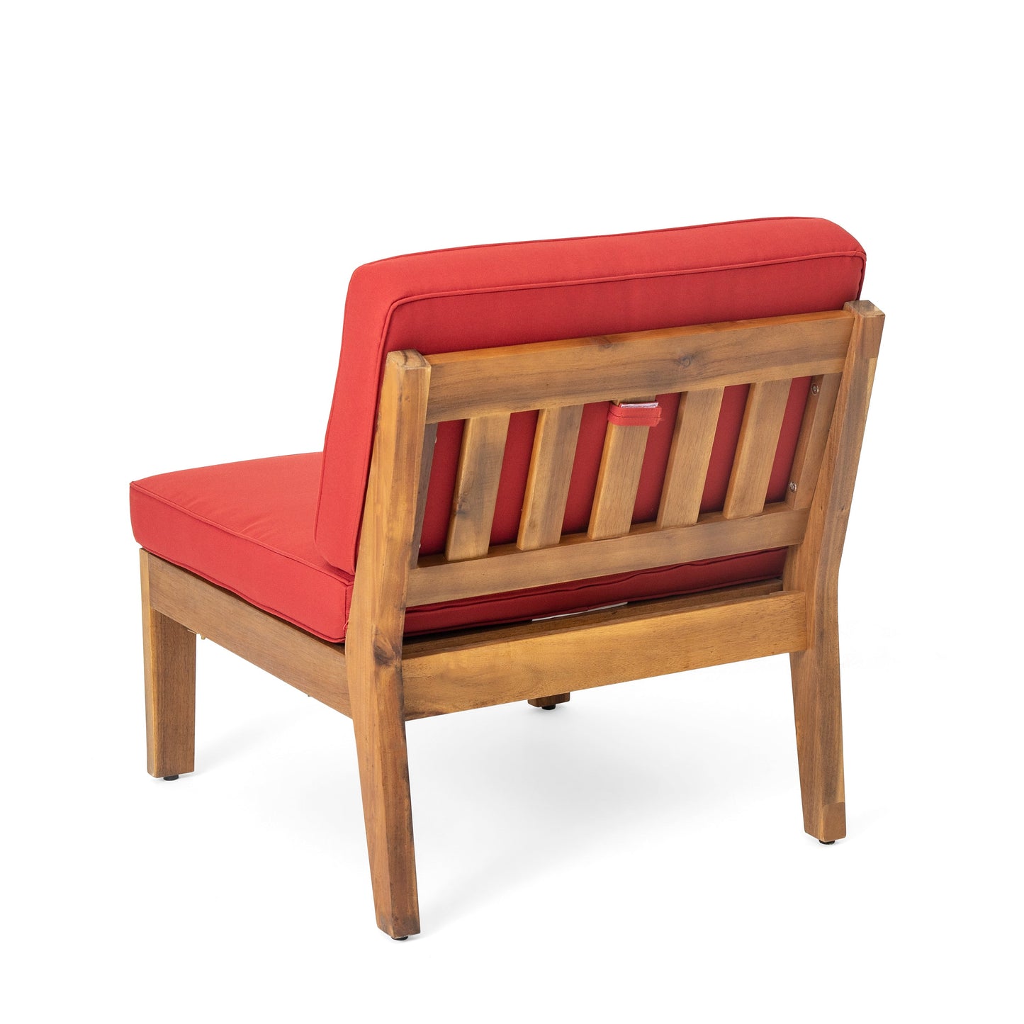 Sofa Sectional Outdoor Curved Acacia Wood Teak Finish Red Cushions 8seater
