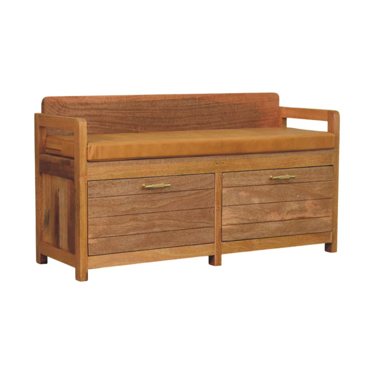 The Oxford Oak & Buffalo Leather Storage Bench — Tan