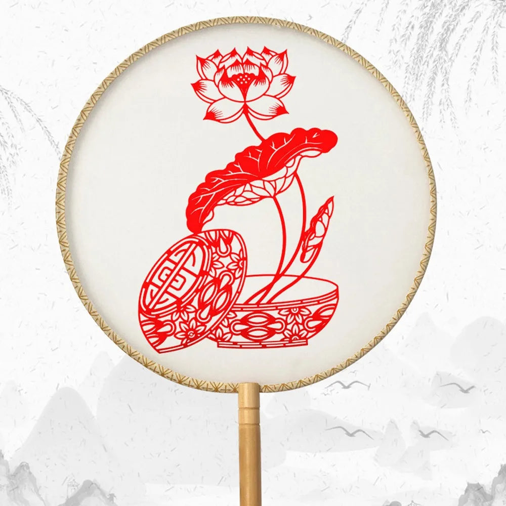 Chinese Paper-Cut Bamboo Silk Handheld Fan with Tassel