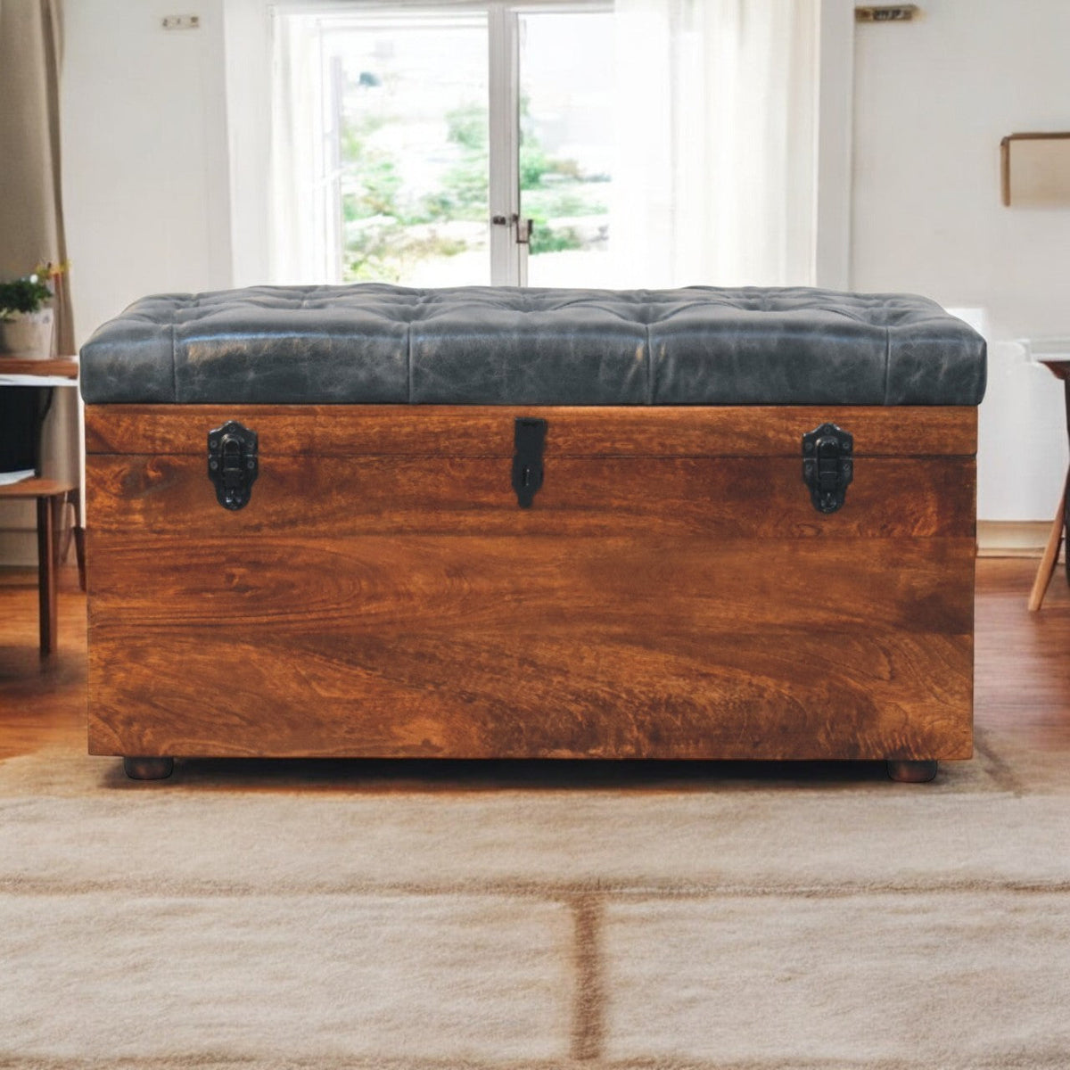 The Bridlewood Tufted Leather Storage Trunk — California Walnut