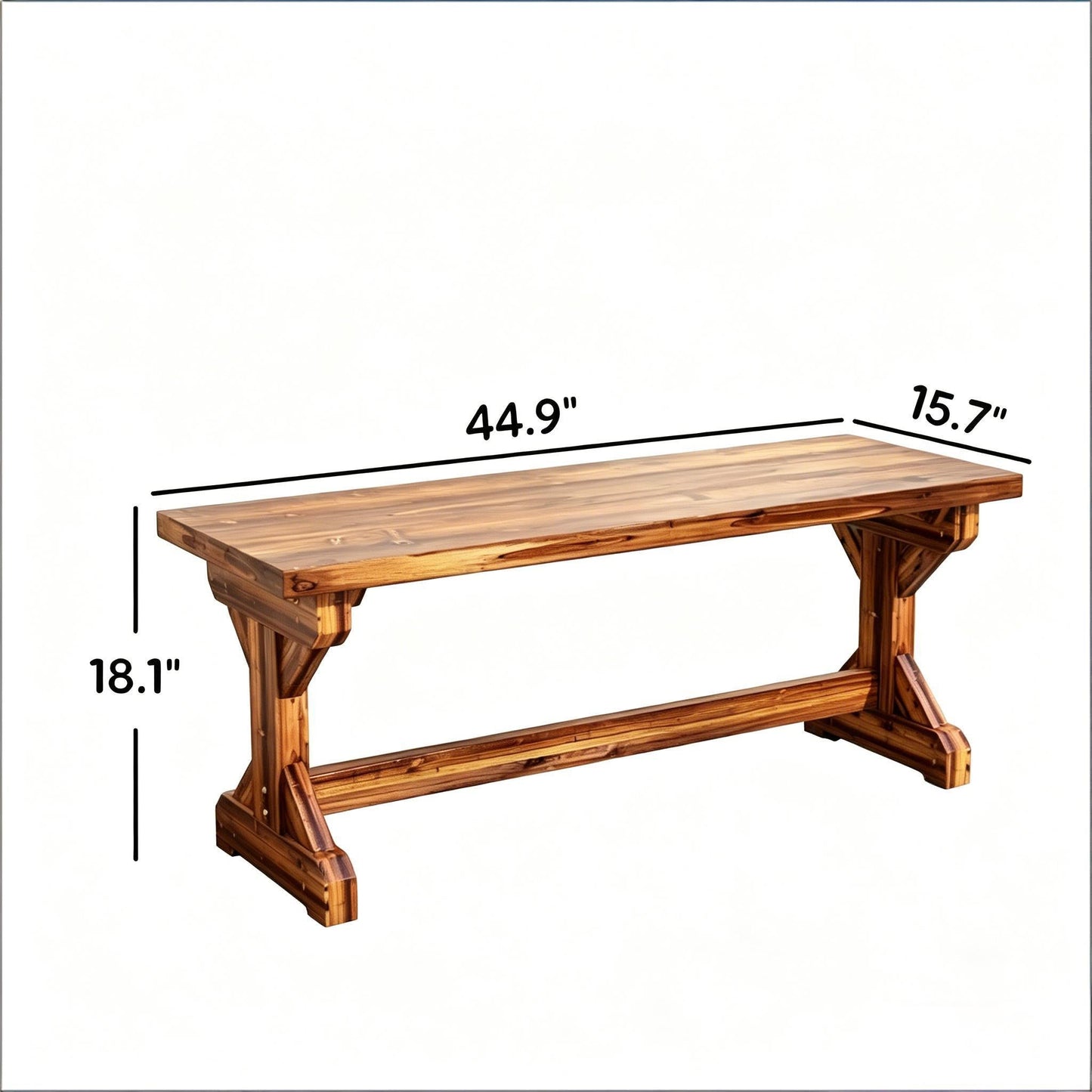 Outdoor Bench Backless Fir Wood Carbon 44in 528 lb Capacity X Base