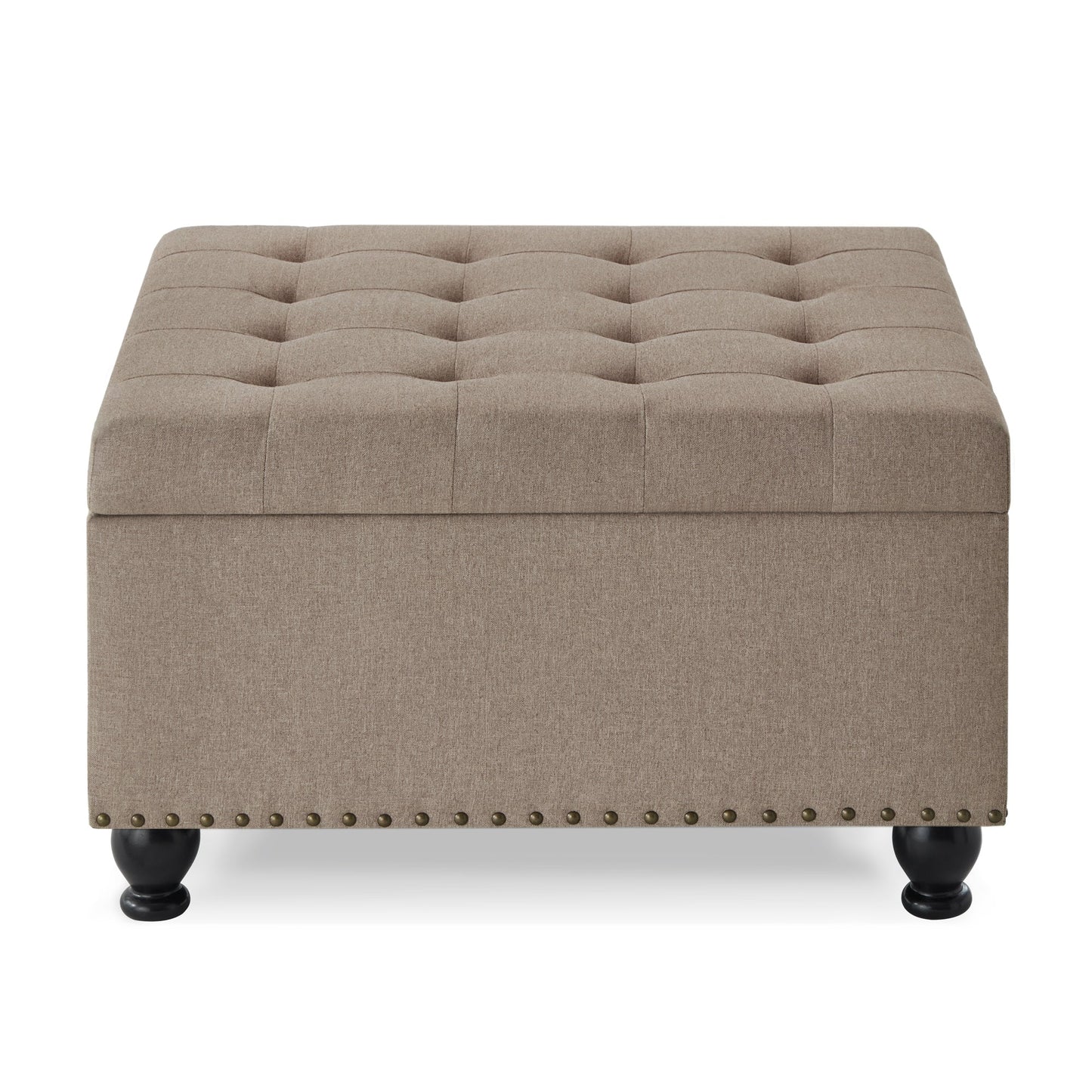 Large Square Storage Ottoman Button Tufted Wooden Legs Linen, 30x30x18