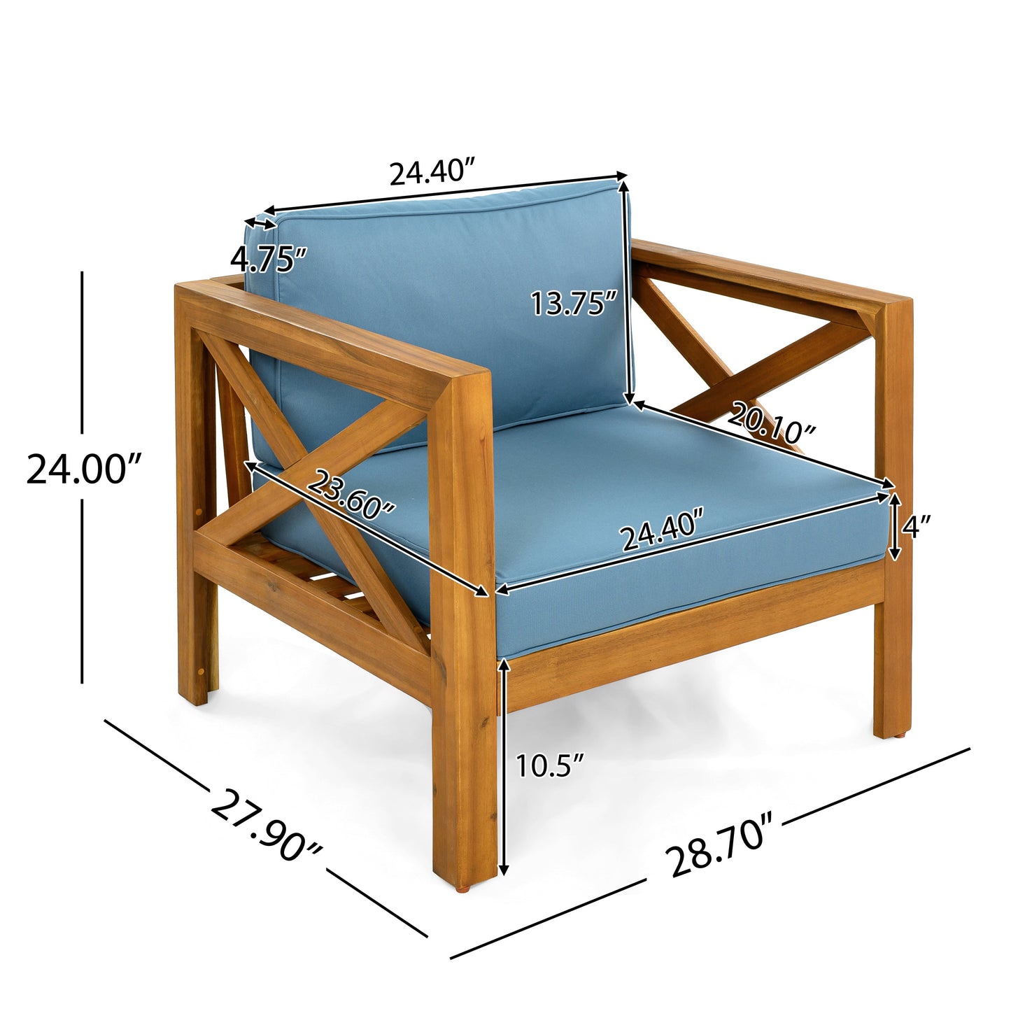 Patio Conversation Set Acacia Wood Armchairs Teak Finish Side Table Set of 2