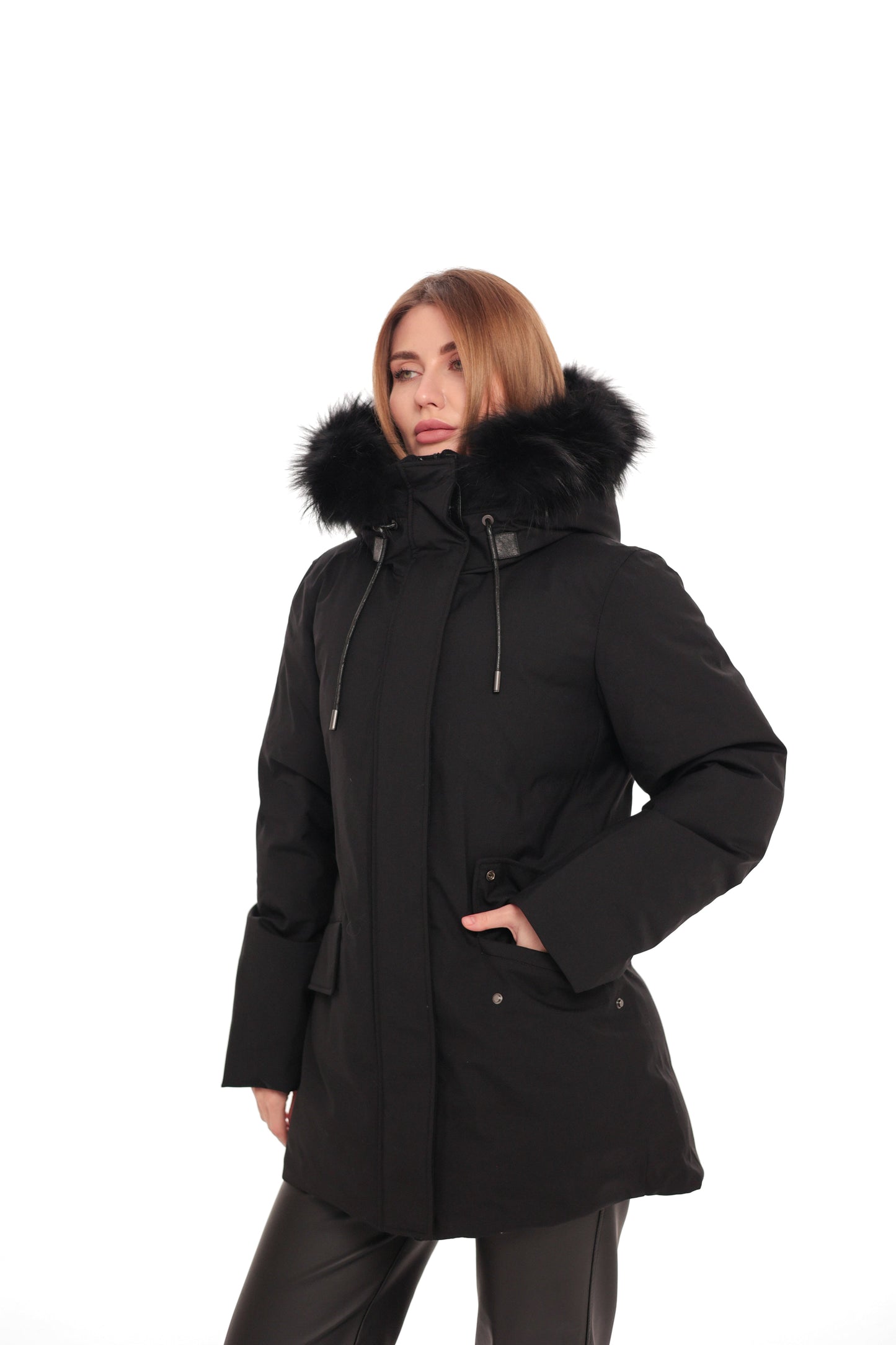 Onyx Genuine Fox Fur Vest-Lined Wool Blend Parka