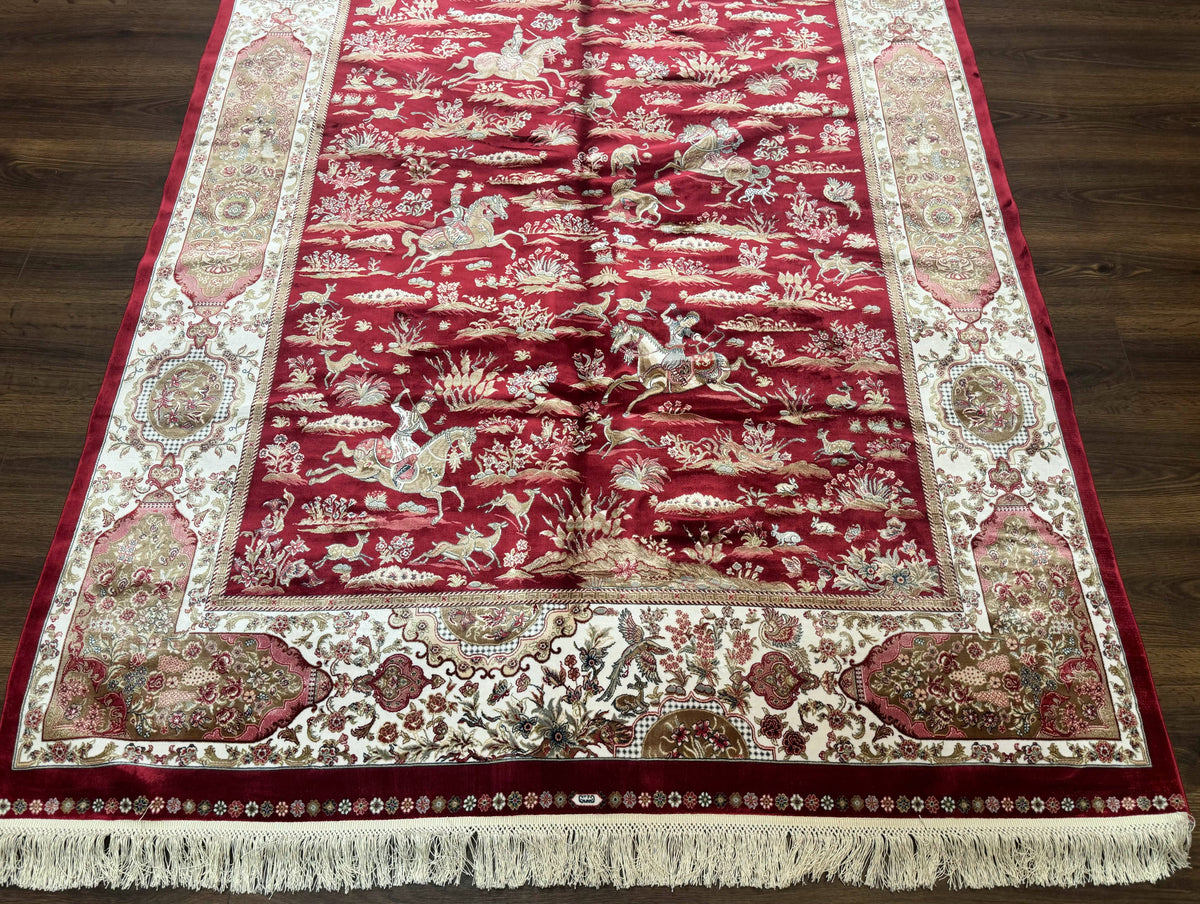 The Sporting Estate Red & Ivory Hunting Scene Rug — 5' × 7'6"