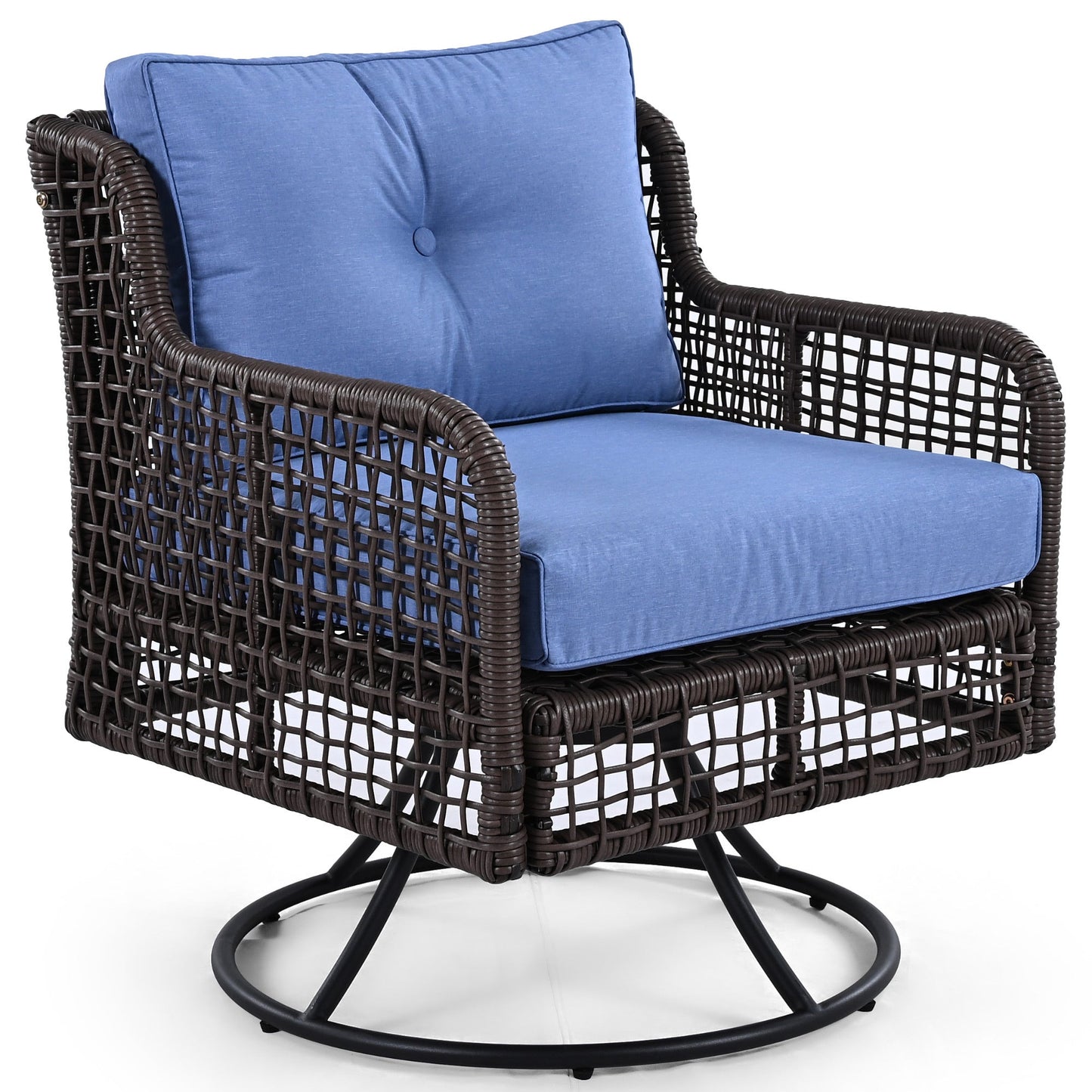 Blue Wicker Outdoor Patio Conversation Set with Swivel Chairs – 4 Piece Seating Collection