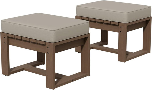 Natural Cedar Outdoor Patio Ottomans Removable Cushions - Set of 2