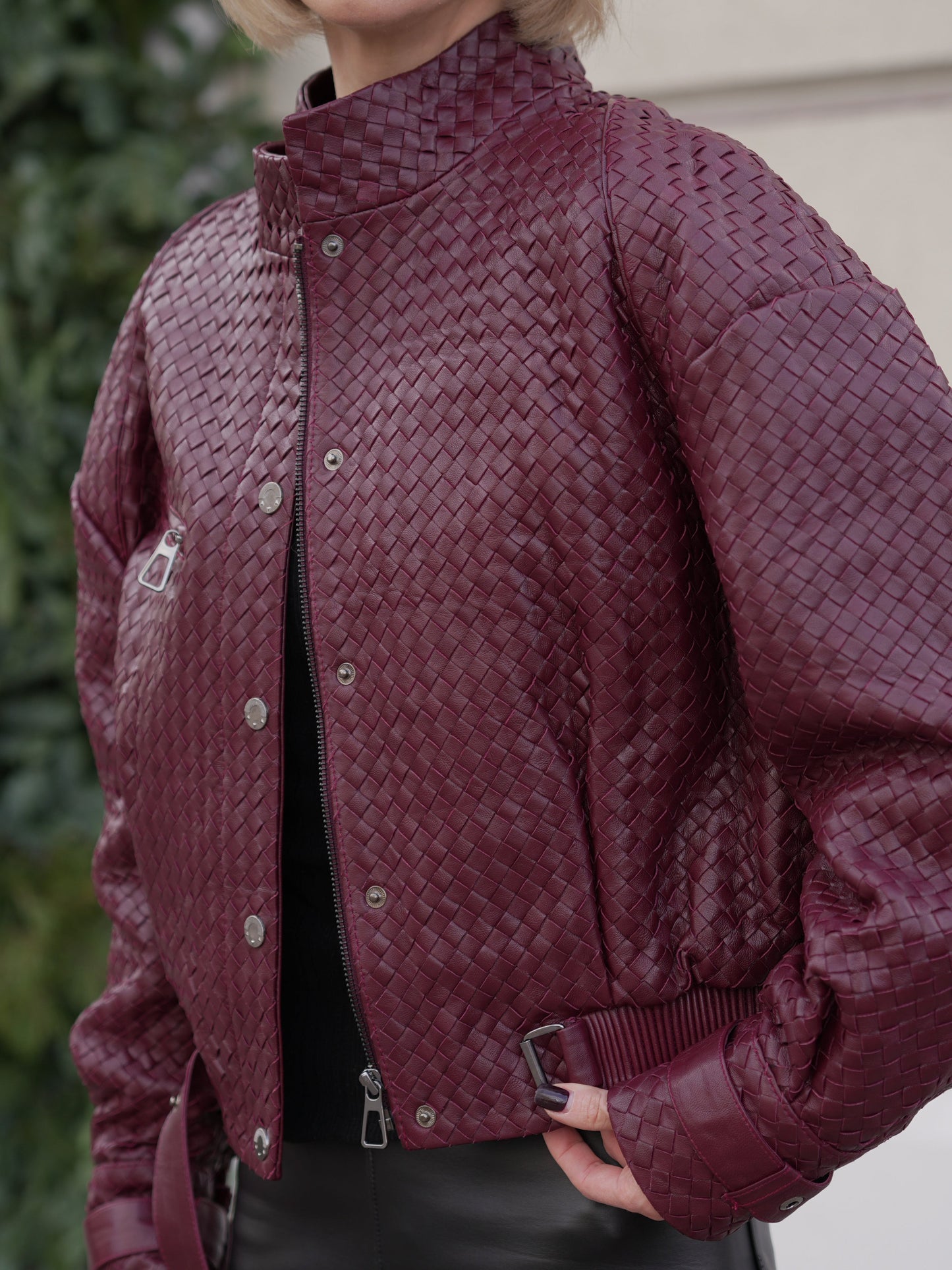 Marlowe Braided Genuine Leather Jacket in Bordeaux