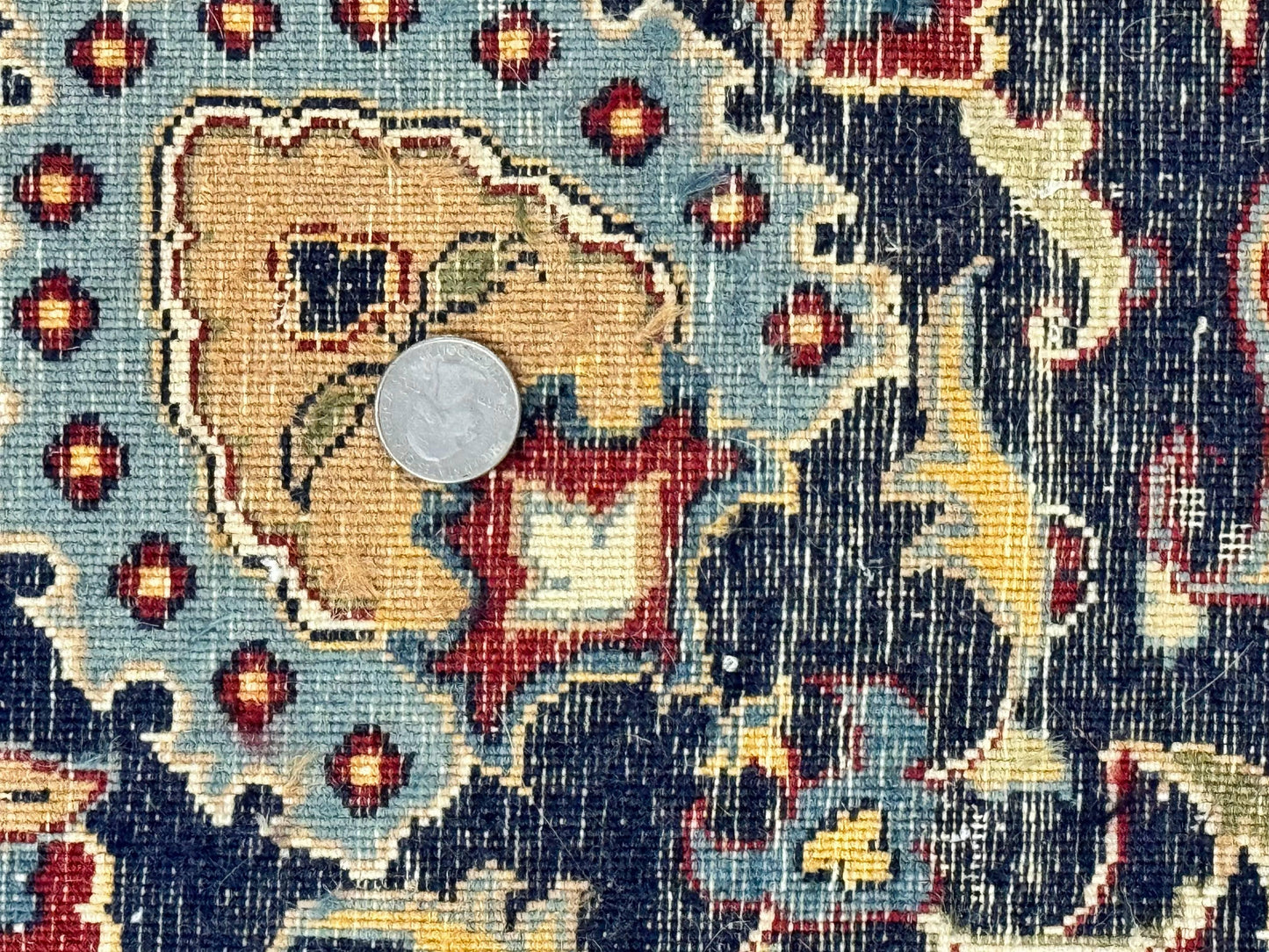 Pak Persian Rug 9x12, Red and Navy Blue, Floral Allover, Hand Knotted Vintage Wool Carpet, Fine 260 KPSI
