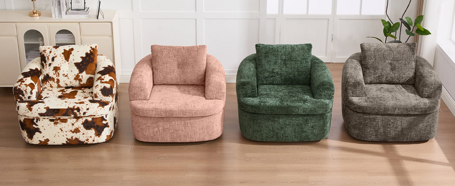 Swivel Accent Chair 360 Degree Faux Fur Beige Dual-Layer Cushion 36.6x36.5 In
