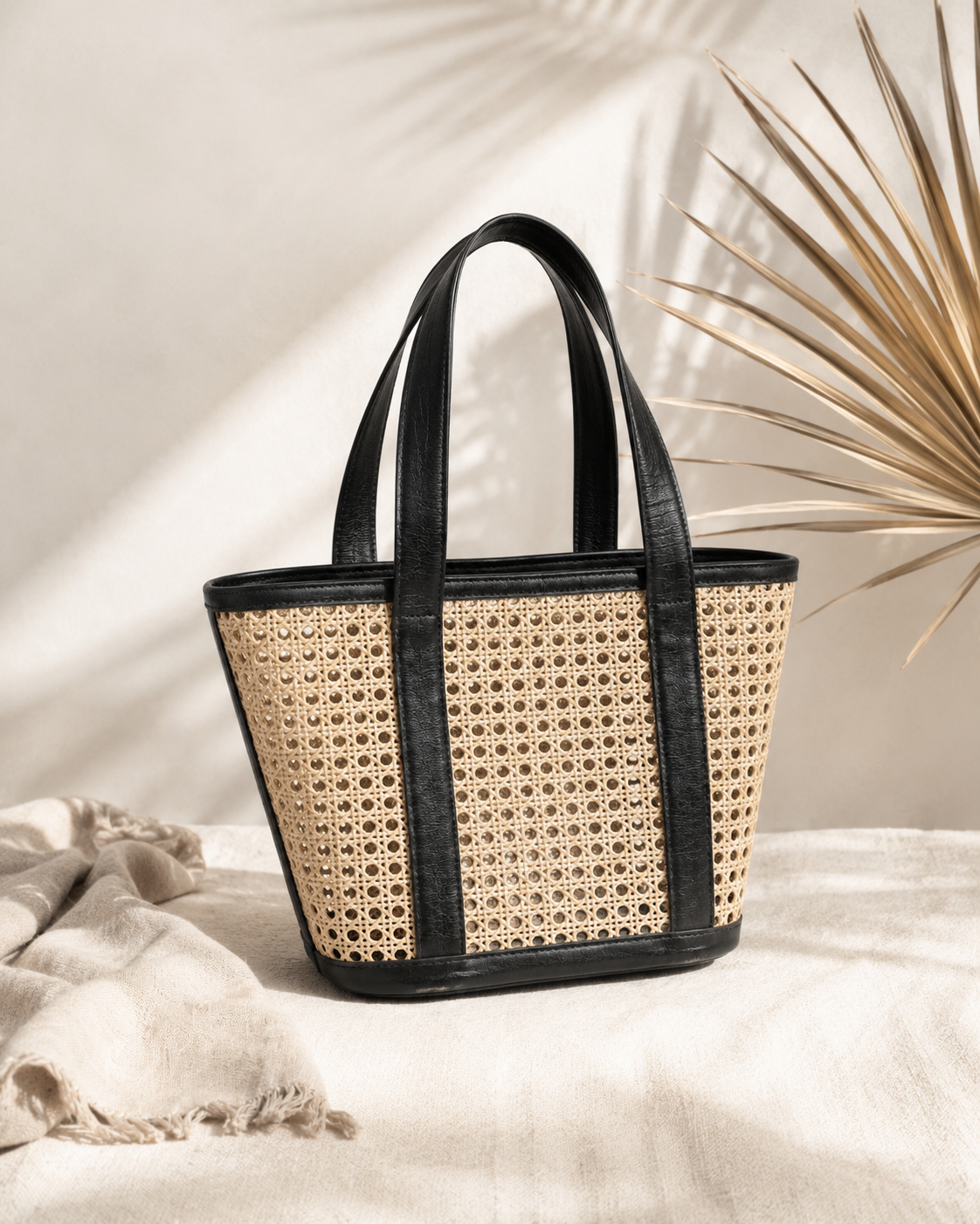 Raja Leather and Cane Carryall Bag
