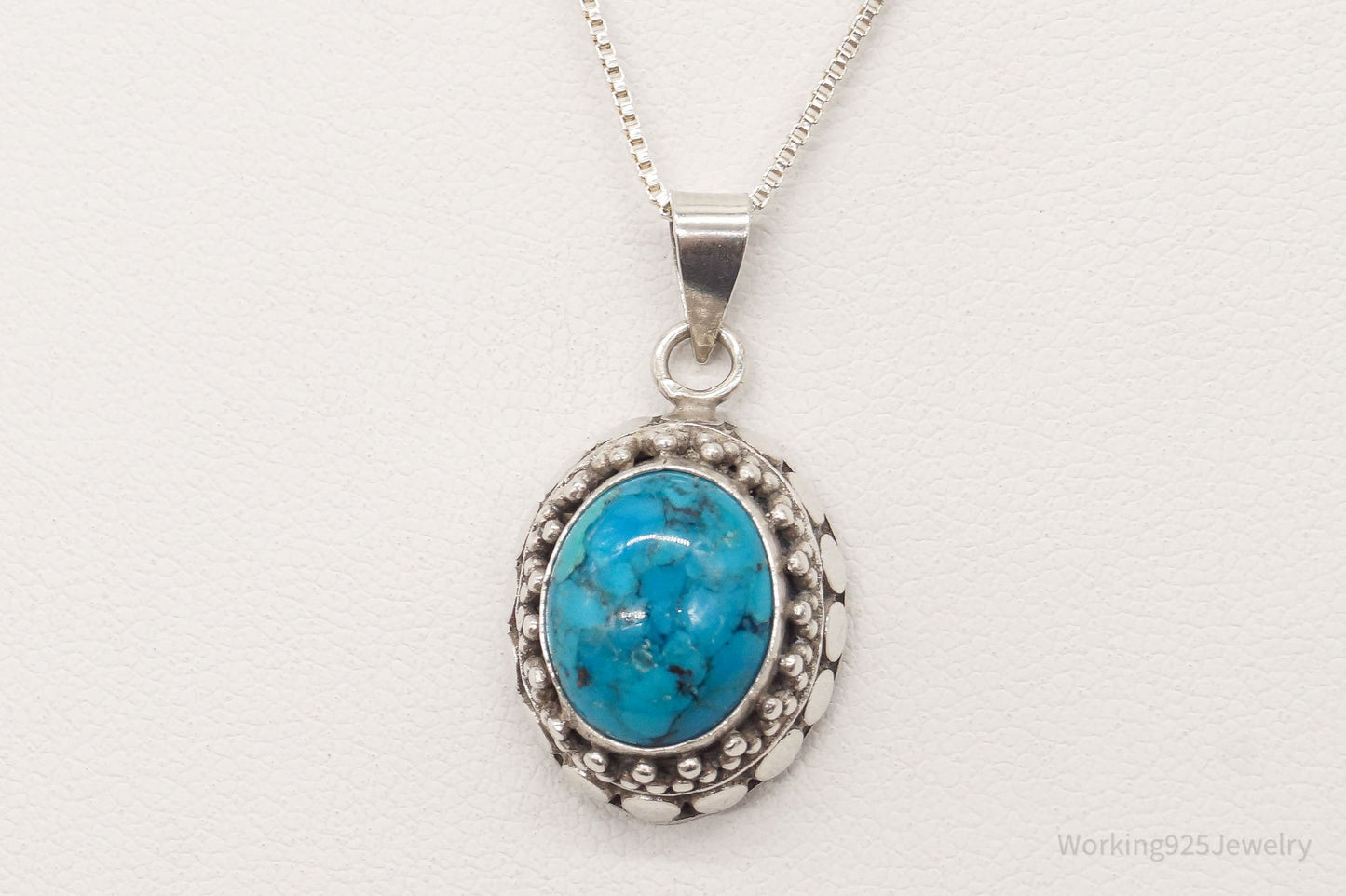 Vintage Turquoise Bali Style Sterling Silver Necklace