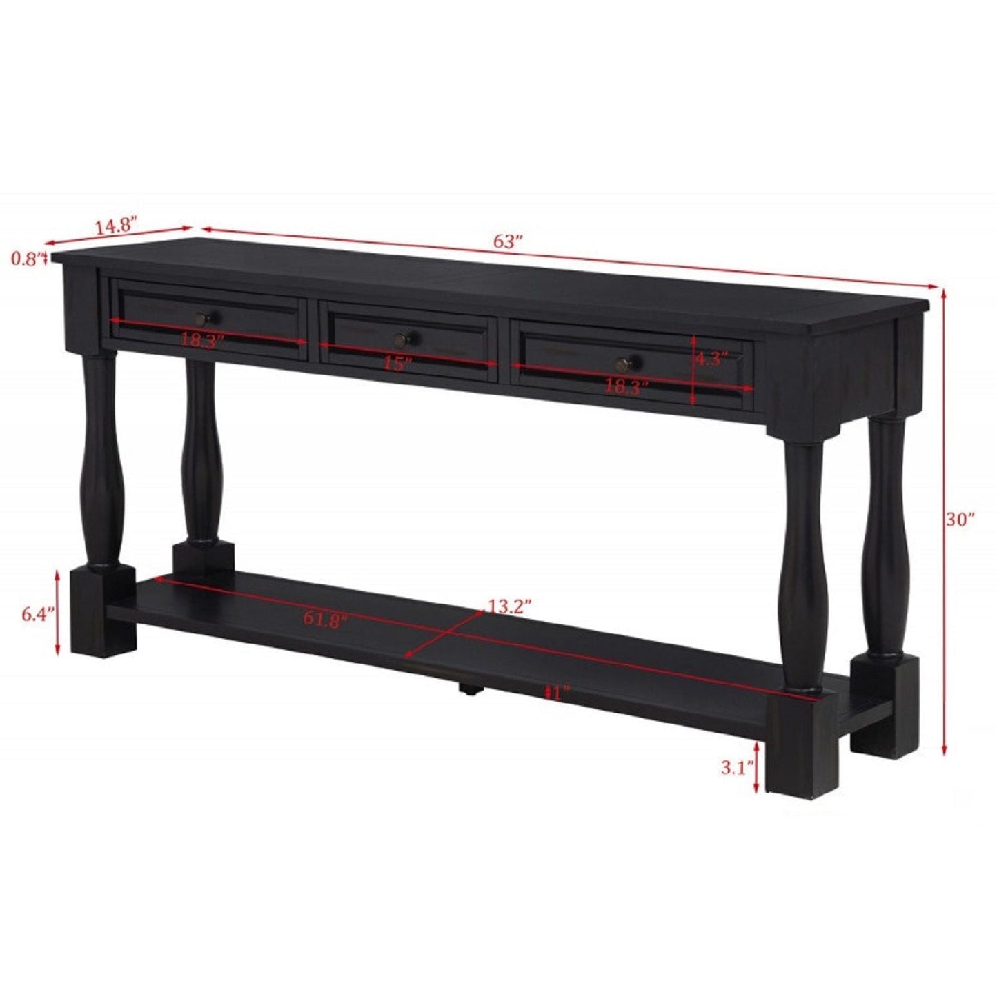 Long Console Table With Drawers And Shelf