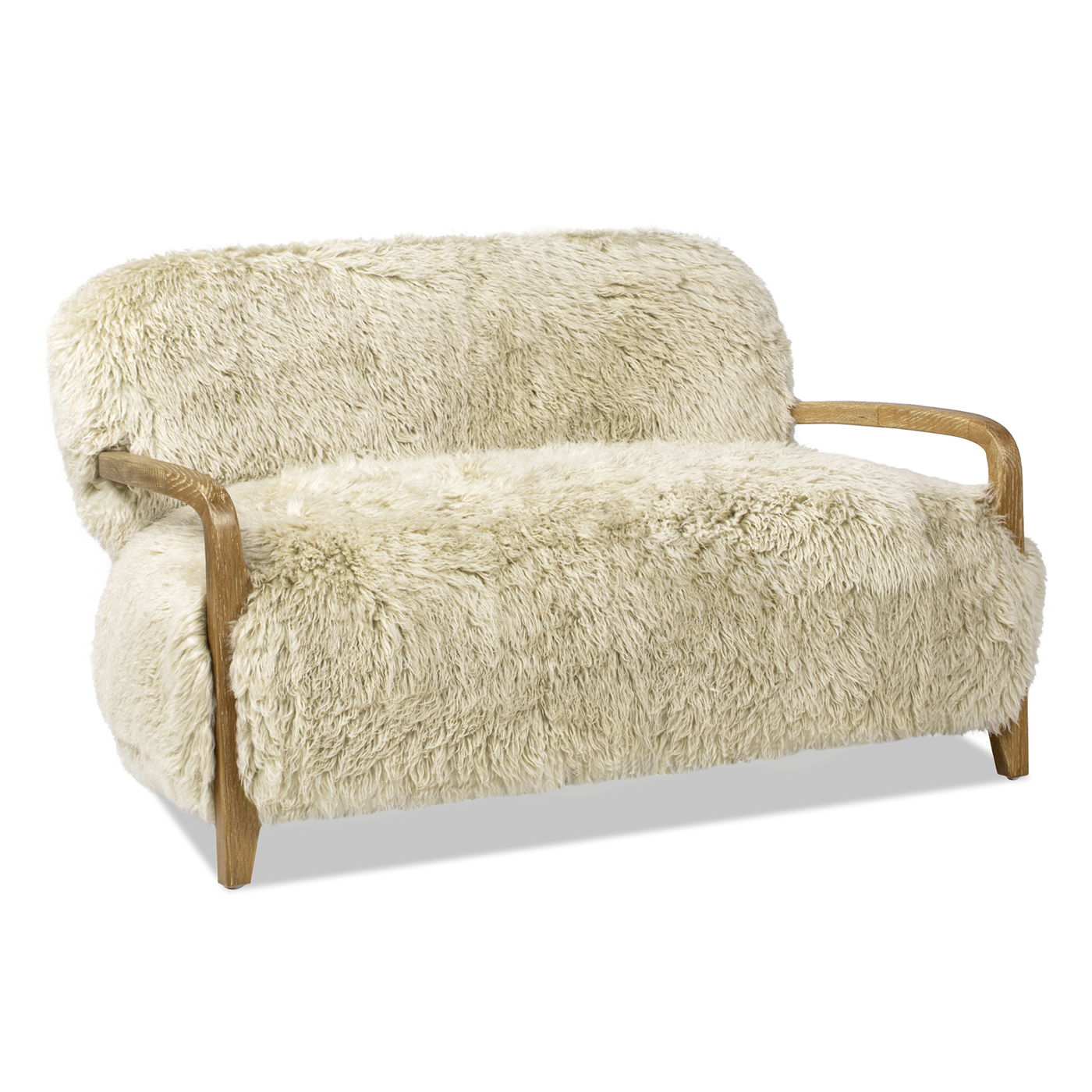 ** Enchante - Sheepskin Accent Loveseat - Taupe / Natural