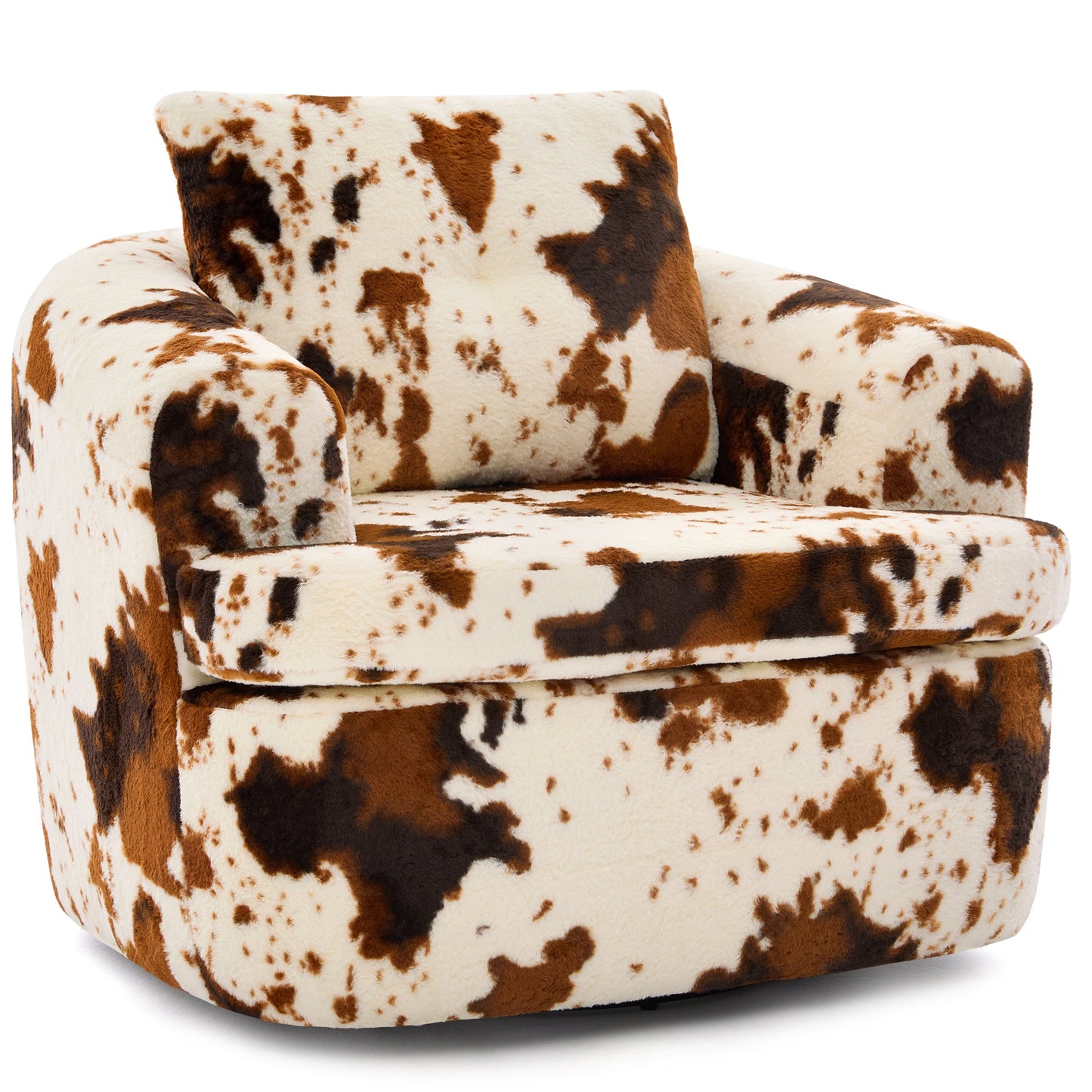 Swivel Accent Chair 360 Degree Faux Fur Beige Dual-Layer Cushion 36.6x36.5 In