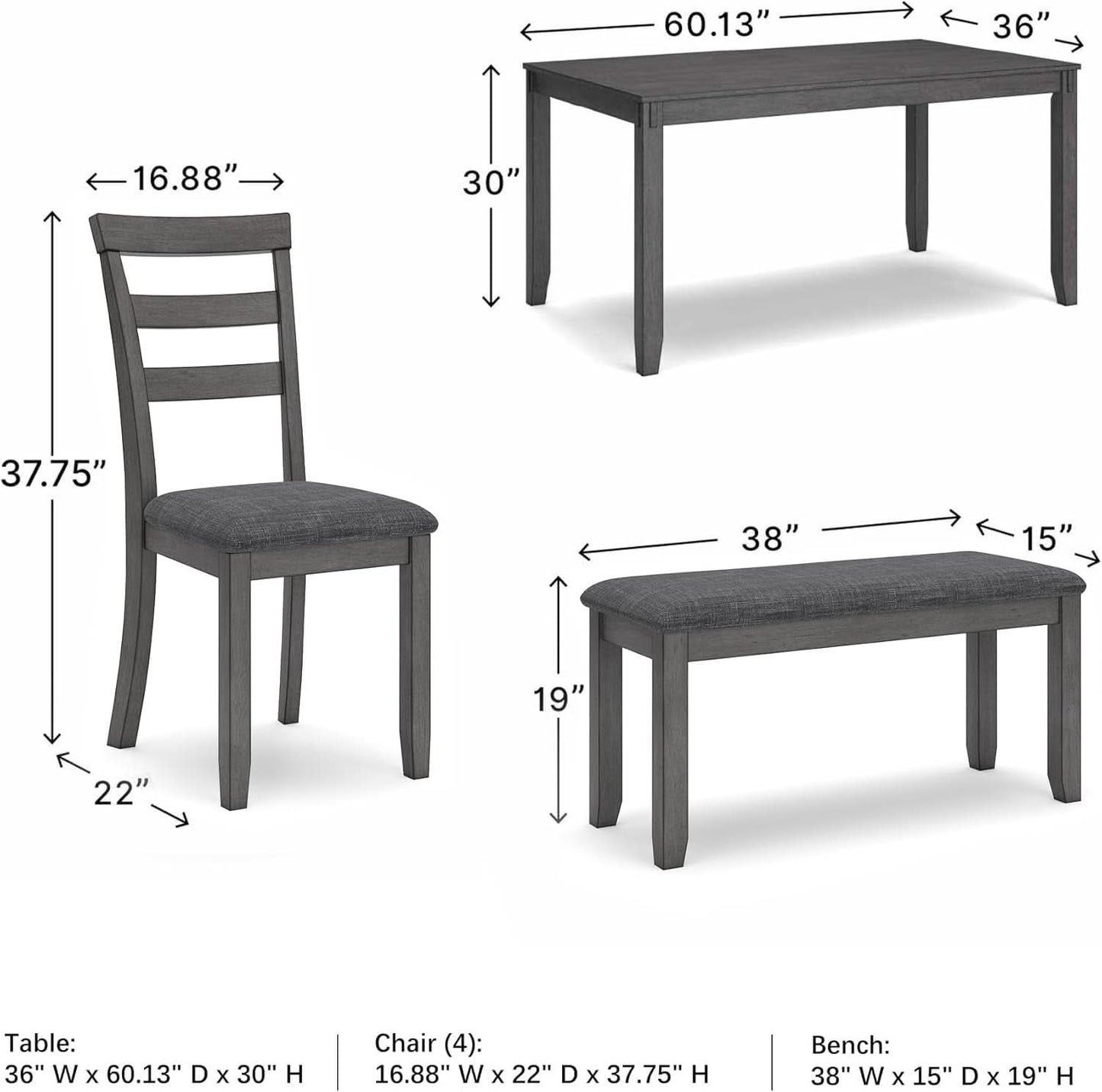 Charcoal Gray 6Piece Contemporary Dining Set Bench
