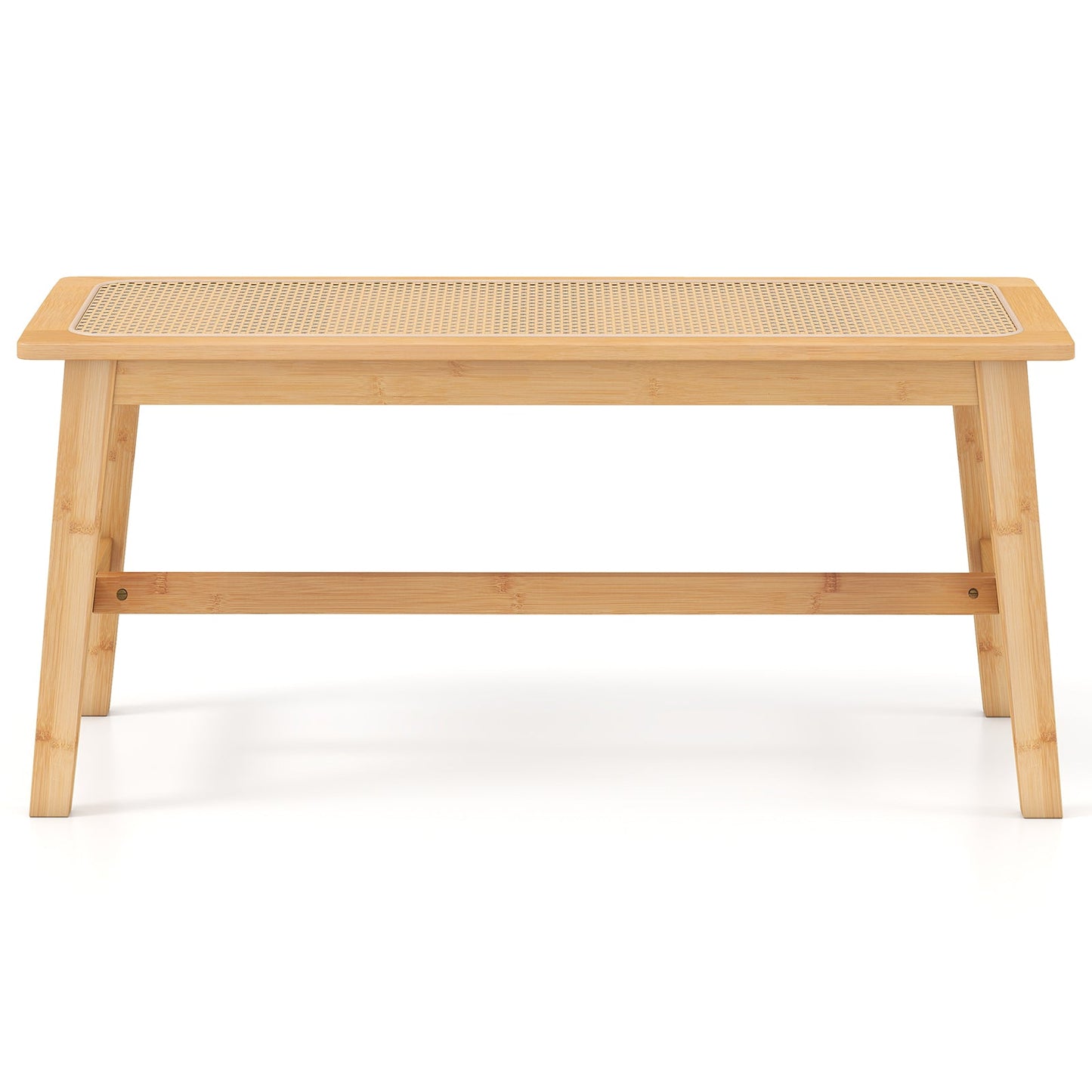 39.5 Inch Bamboo Dining Bench with Handwoven Rattan Seat for Indoor Outdoor-Natural
