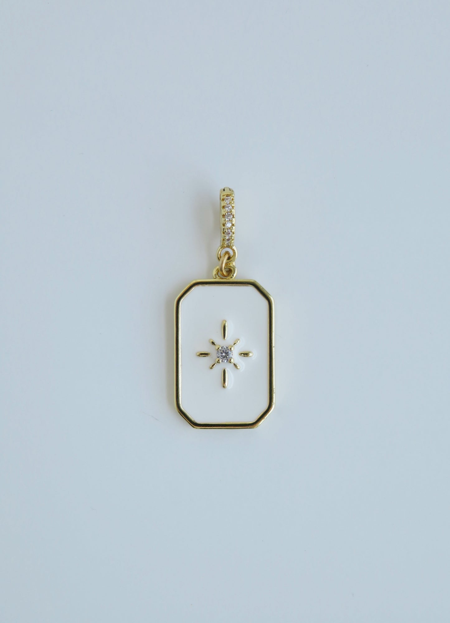White Enamel Northern Star Tag with Diamond Hinged Clasp