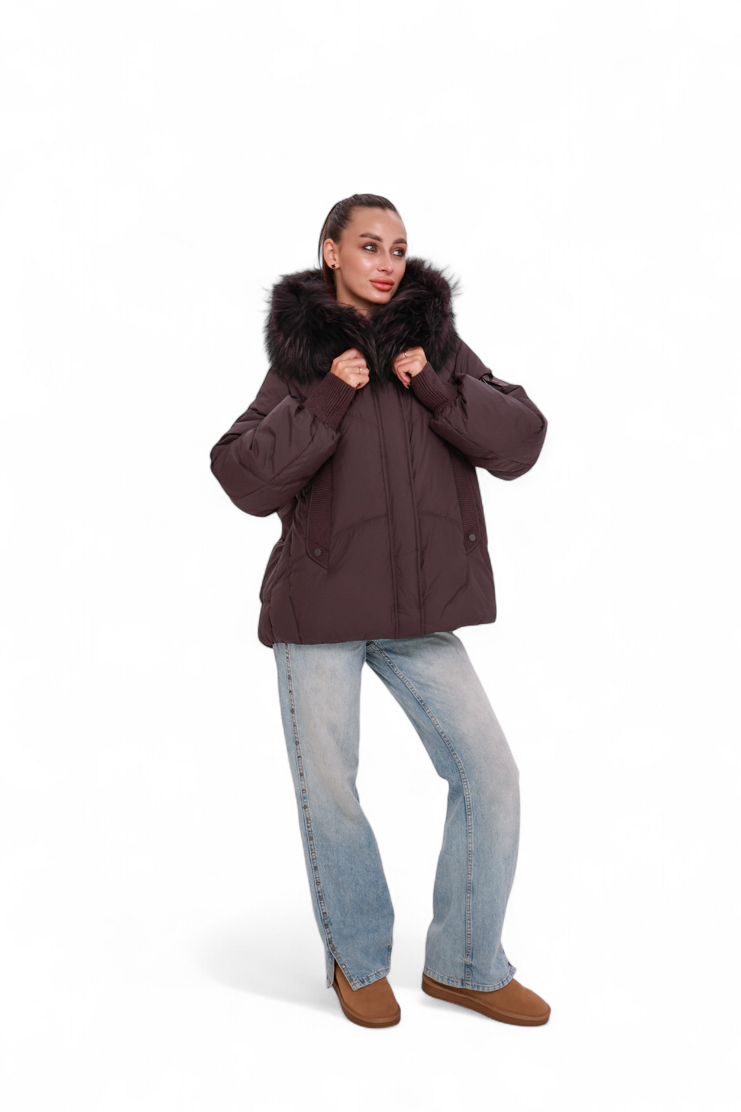 Verbier Genuine Fur Trim Down Fill Jacket in Fig