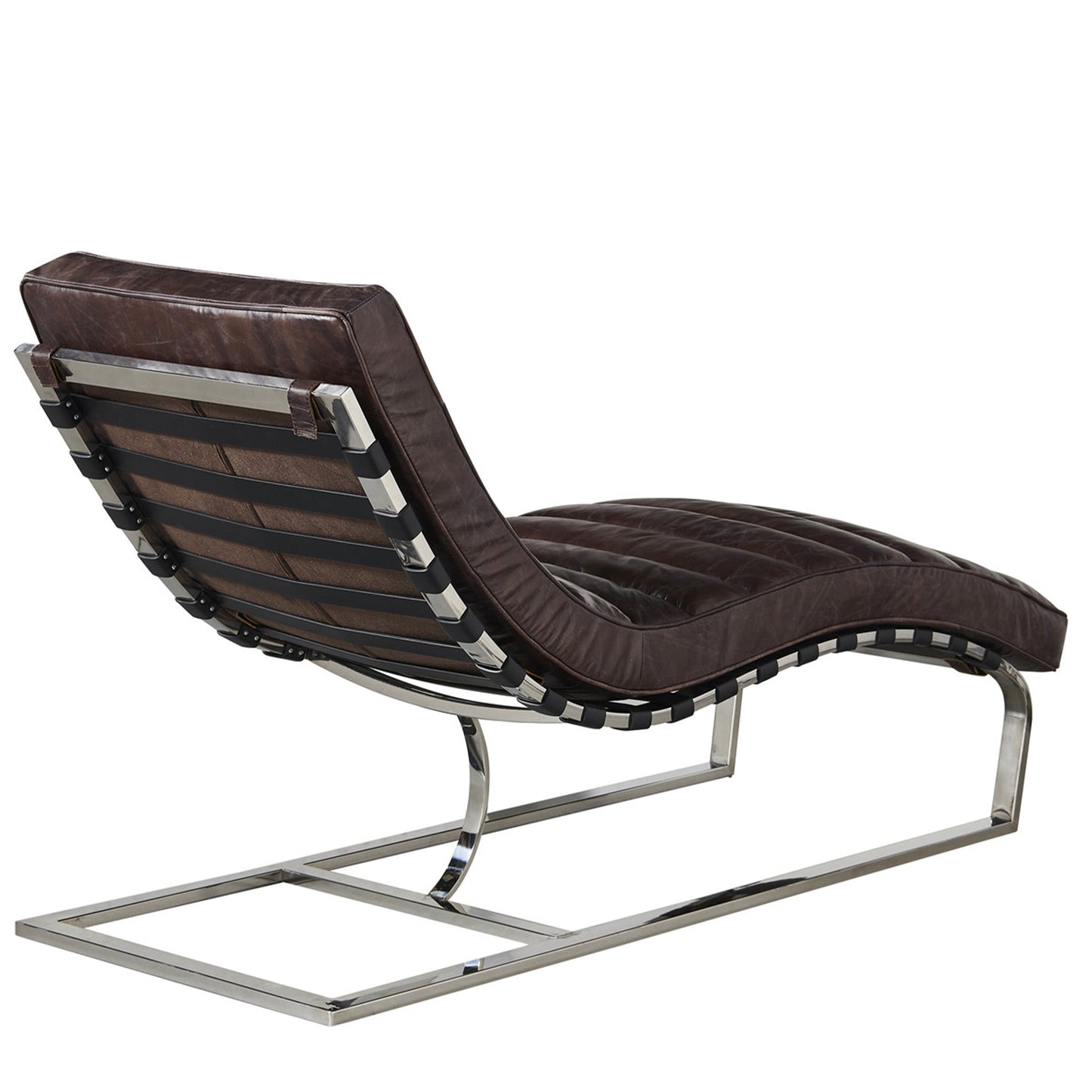Sporting Estate Channeled Leather Chaise Lounge — Dark Brown