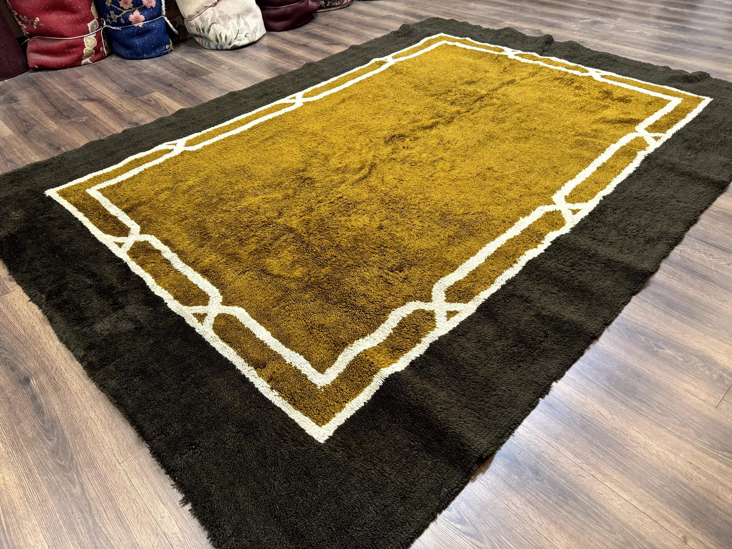 Mid Century Shag Rug 8x11, Large Vintage Shag Rug, Open Field, European Shag Rug