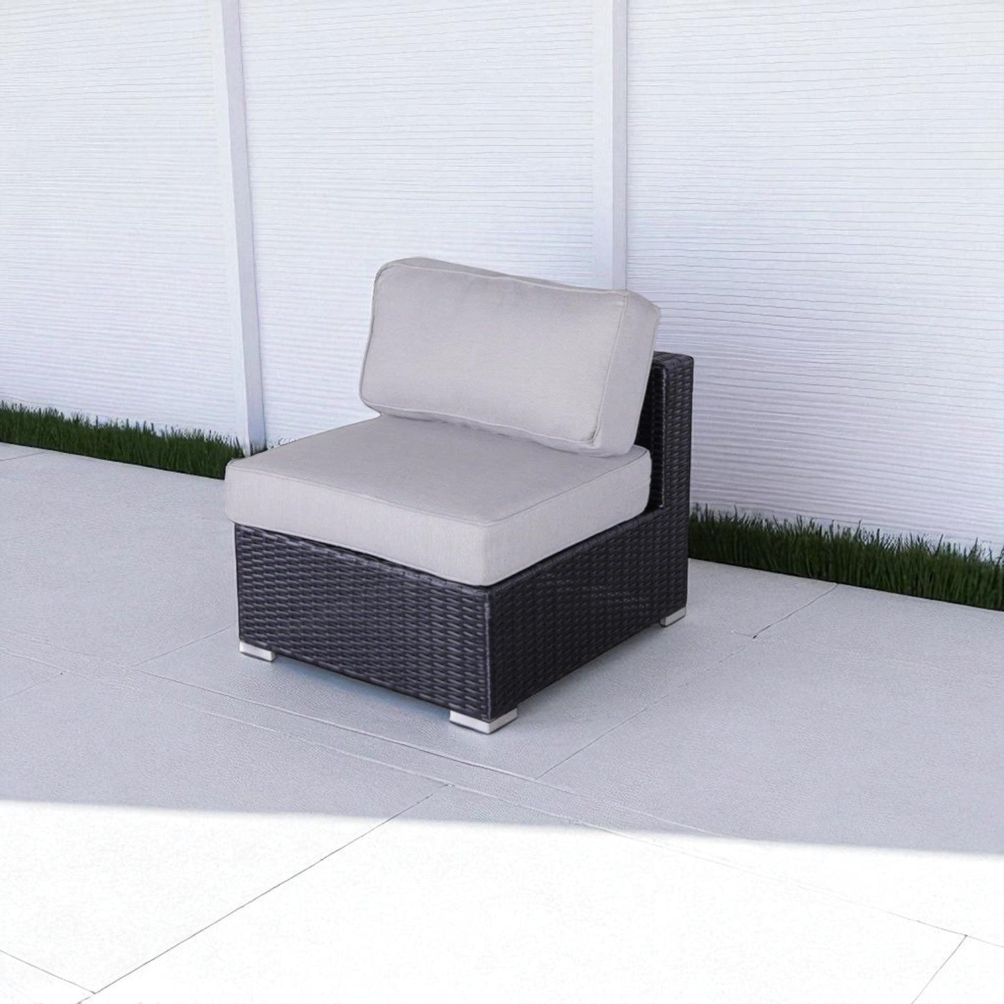 Outdoor Armless Chair Set HDPE Wicker Gray Set of 2