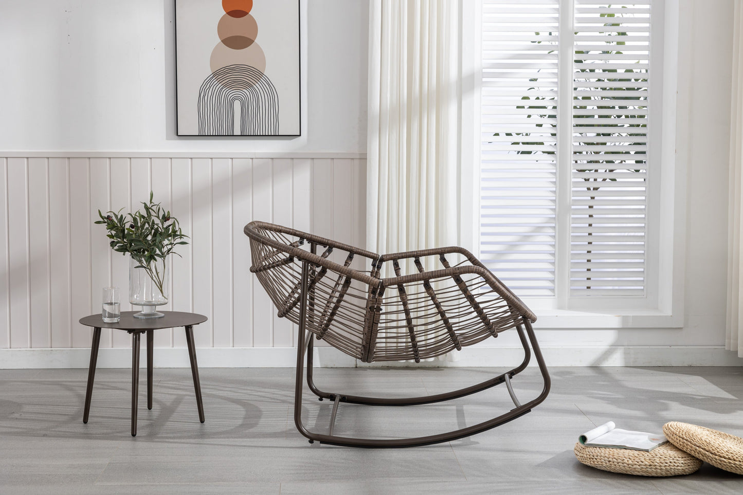 Rocking Chair Rattan Cushioned Seat White