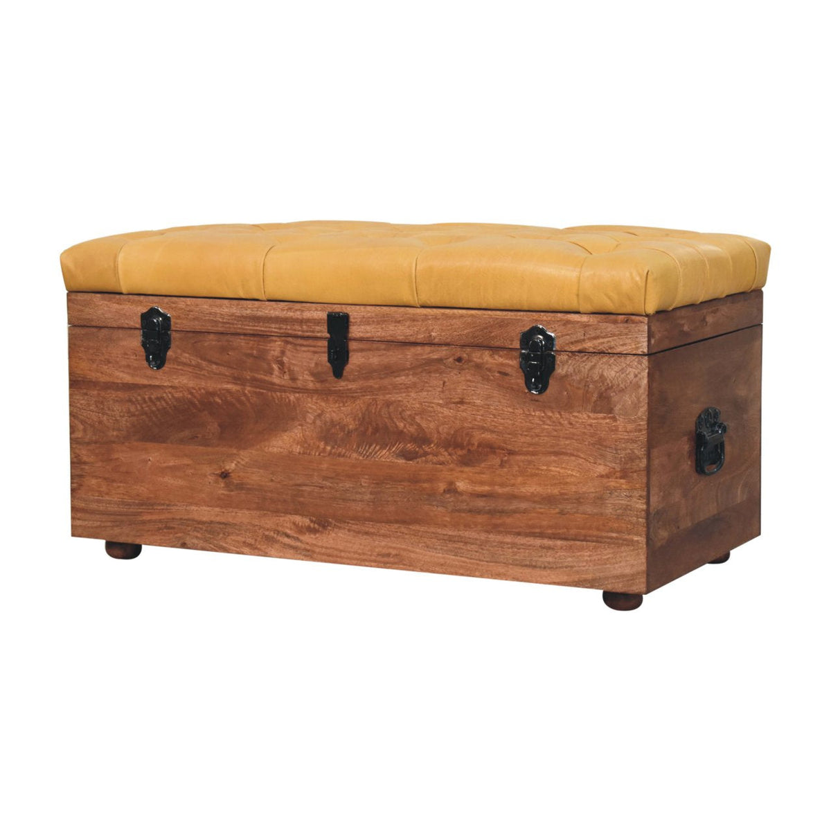 Sporting Estate Buffalo Leather & Mango Wood Storage Bench — Honey